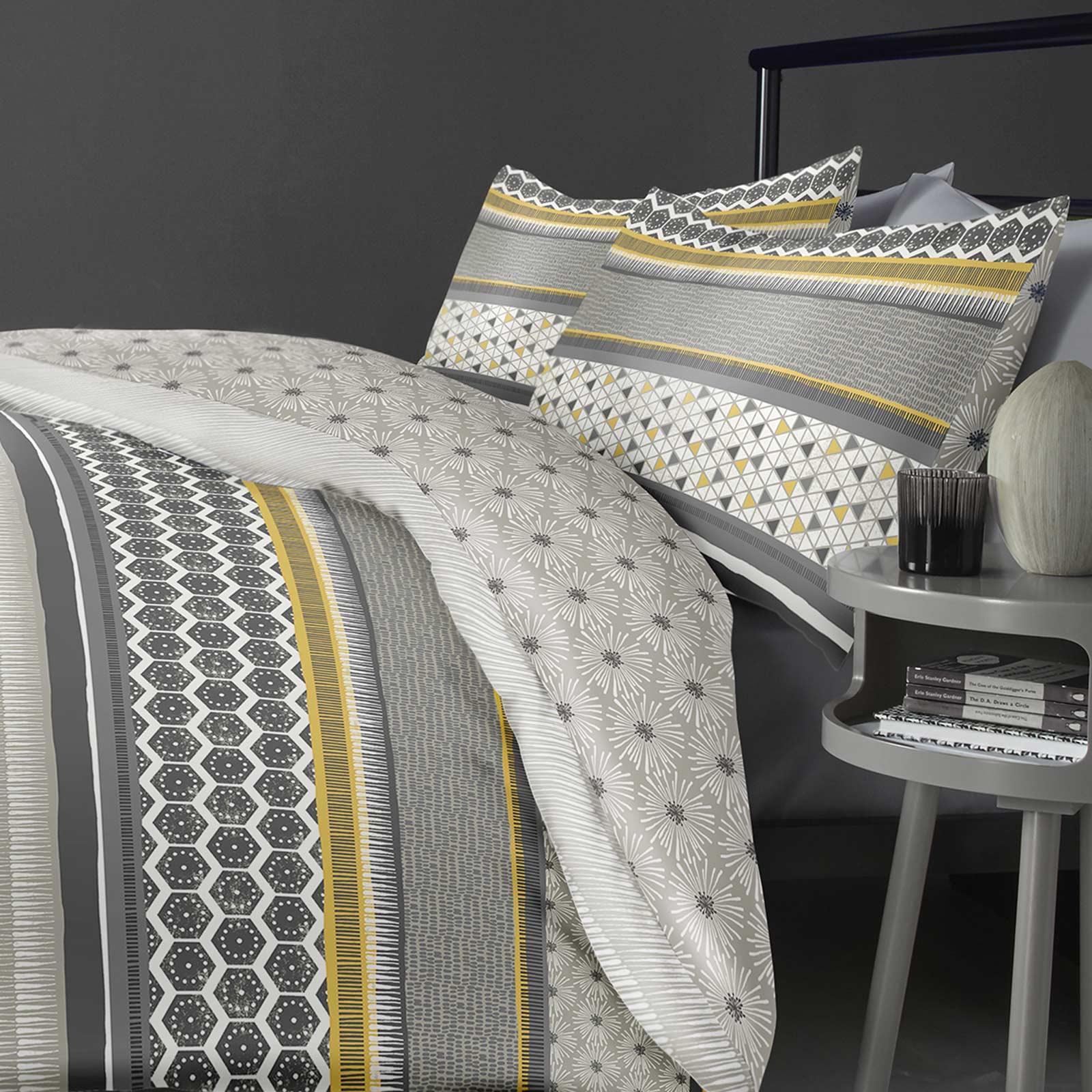 Ochre Duvet Covers Geometric Reversible Modern Grey Quilt Cover Bedding