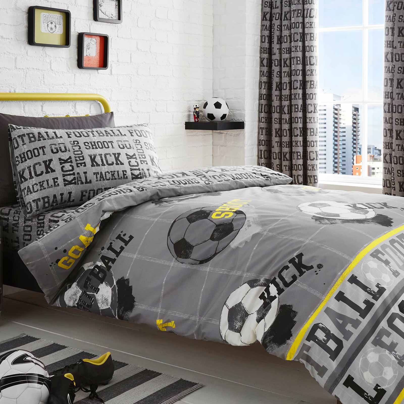 Grey Duvet Covers Football Soccer Reversible Print Kids Quilt Cover