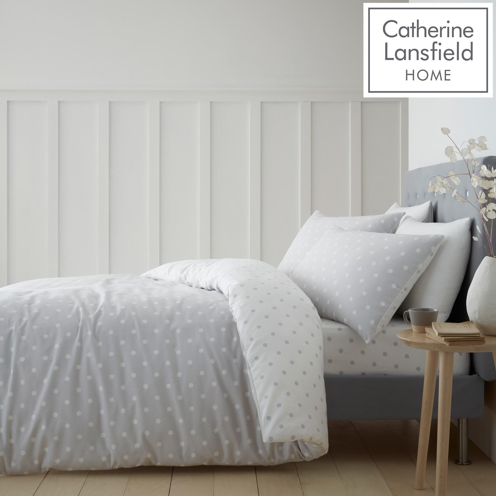 Catherine Lansfield Dotty Brushed Cotton Grey Duvet Bedding Set