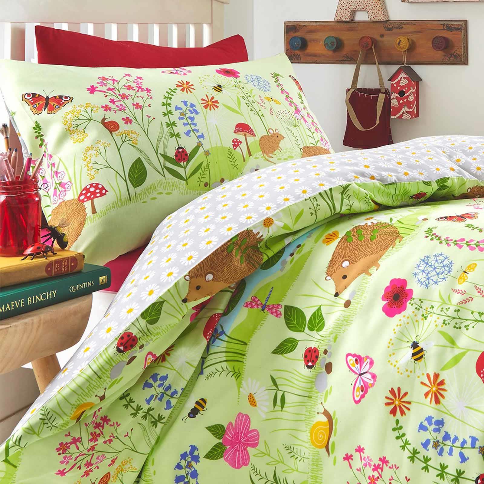 Green Duvet Covers Cute Woodland Animals Kids Quilt Cover Bedding Sets