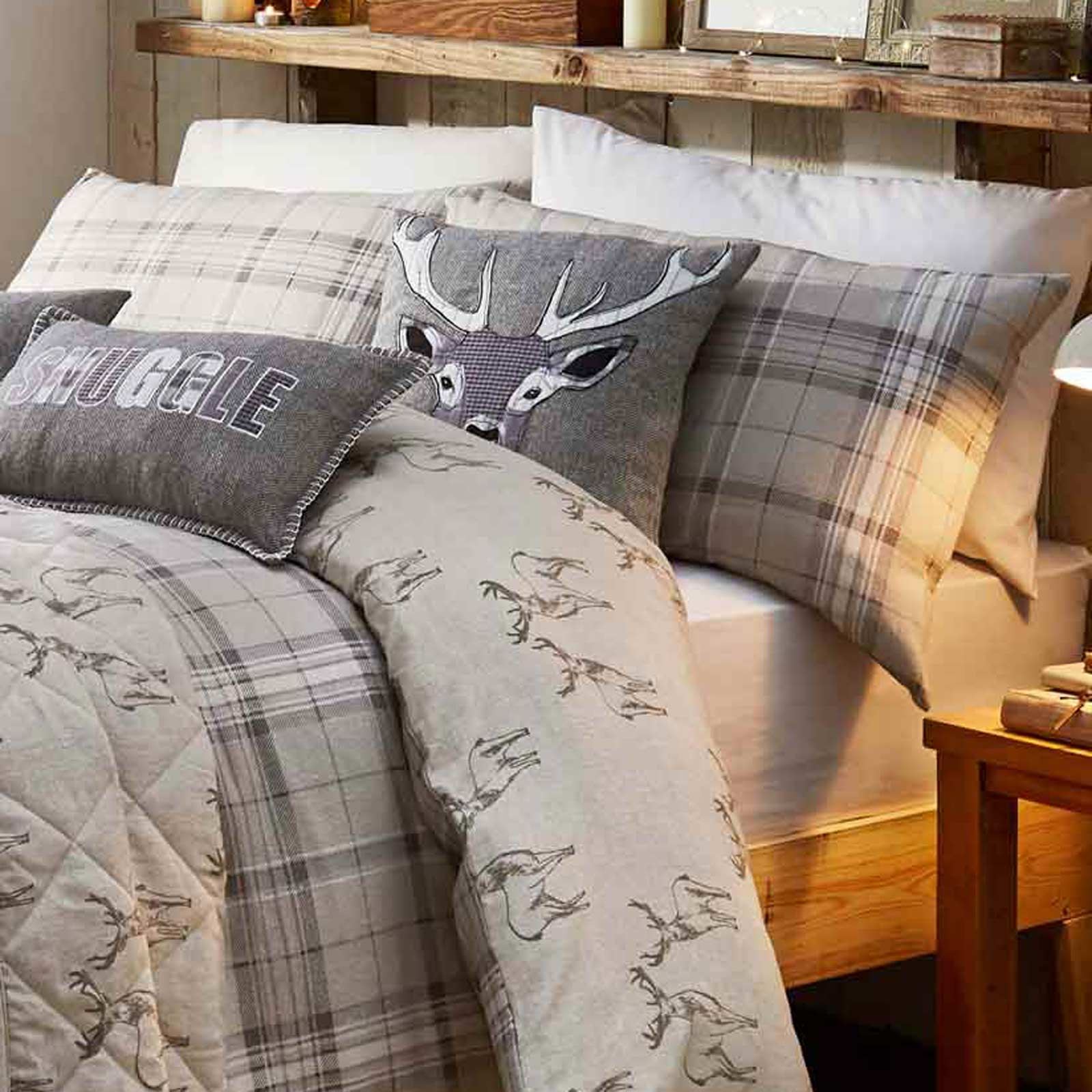 Flannelette Duvet Covers Brushed Cotton Tartan Check Stag Quilt Bedding