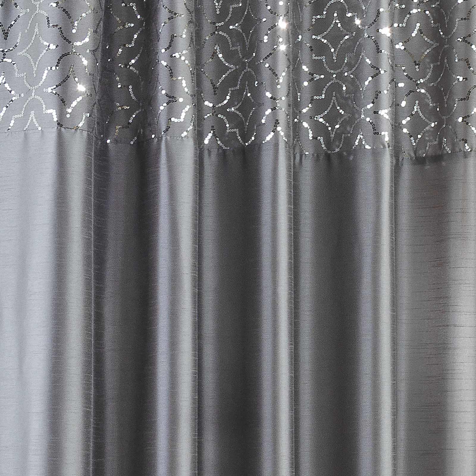 Grey Eyelet Curtains Silver Faux Silk Eastern Palace Sequin Ring