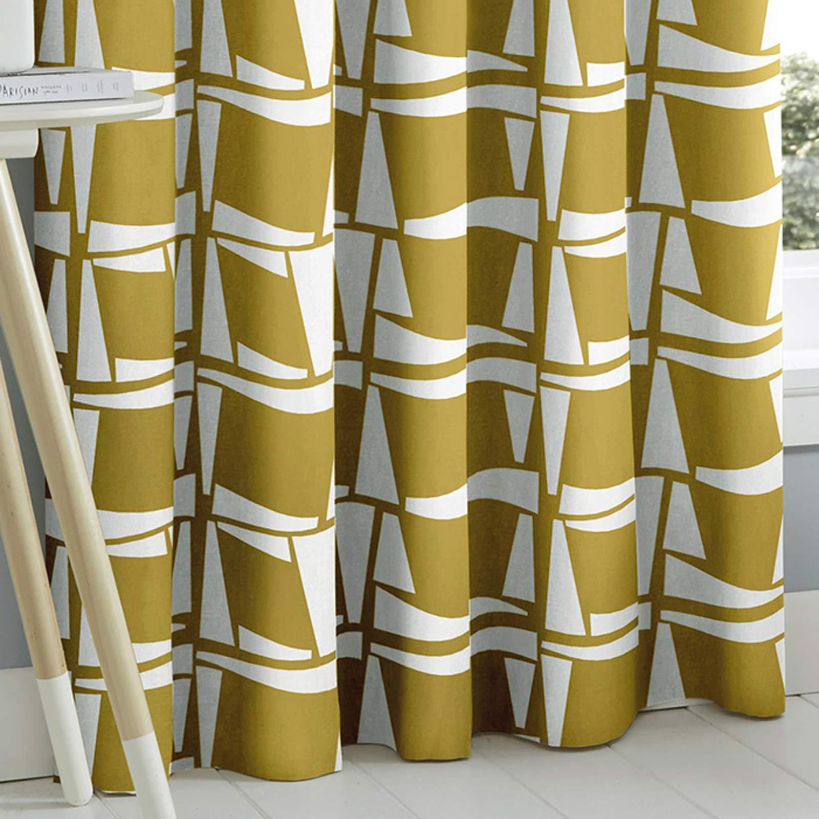 Mustard Eyelet Curtain Pairs Yellow Ochre Ring Top Lined Ready Made Curtains eBay