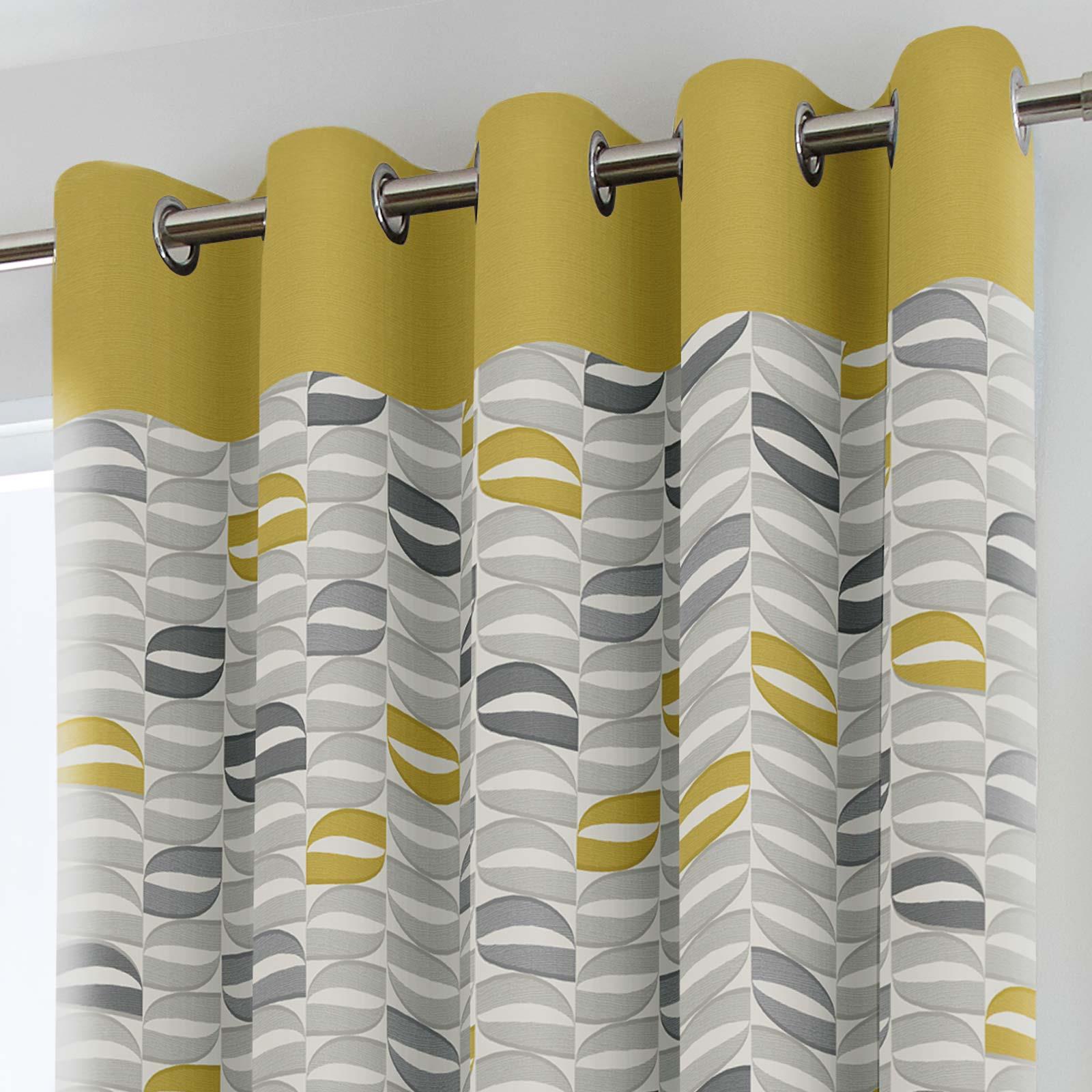 Mustard Eyelet Curtain Pairs Yellow Ochre Ring Top Lined Ready Made