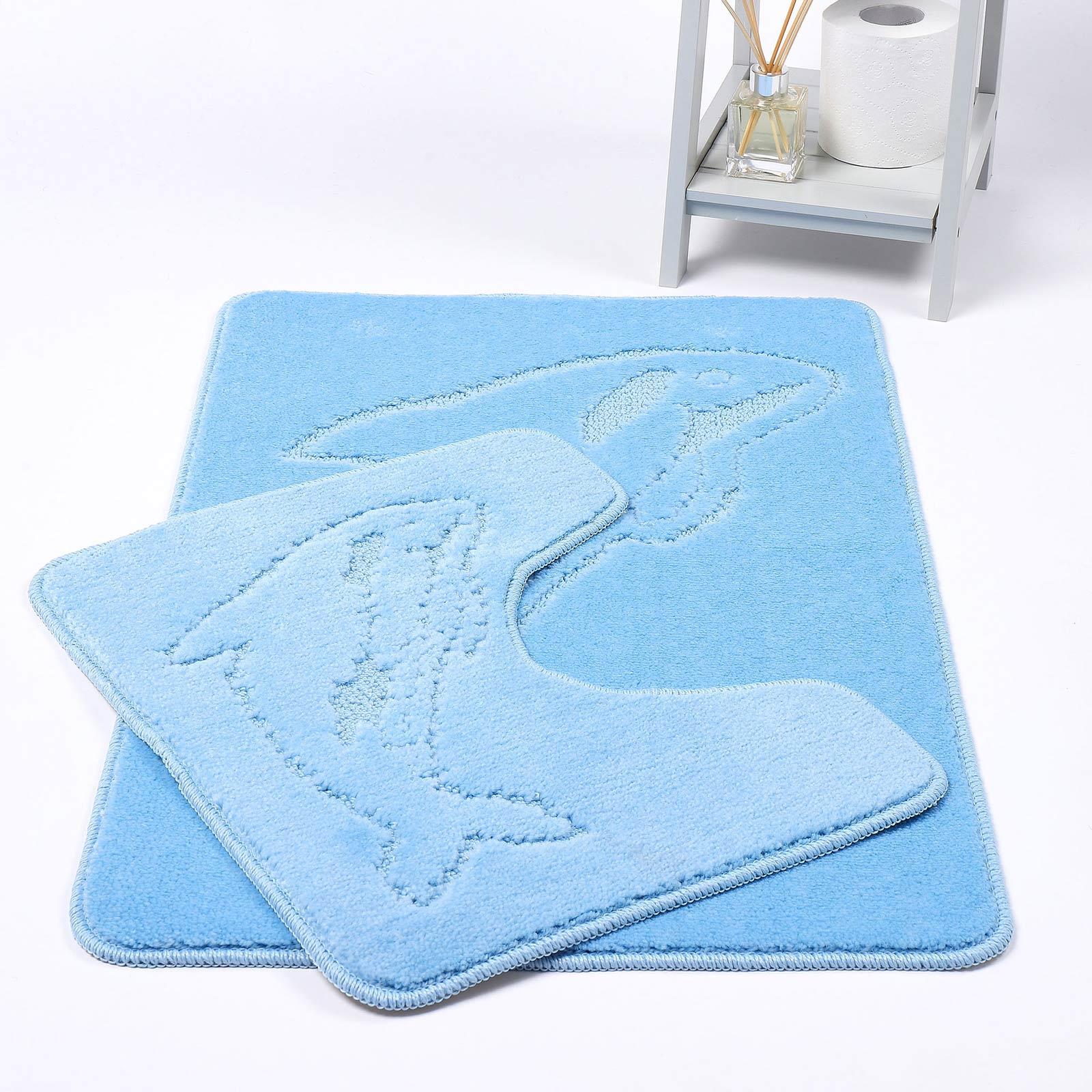 Non Slip 2 Piece Bath Mat Sets Dolphin Super Soft Bathroom Shower