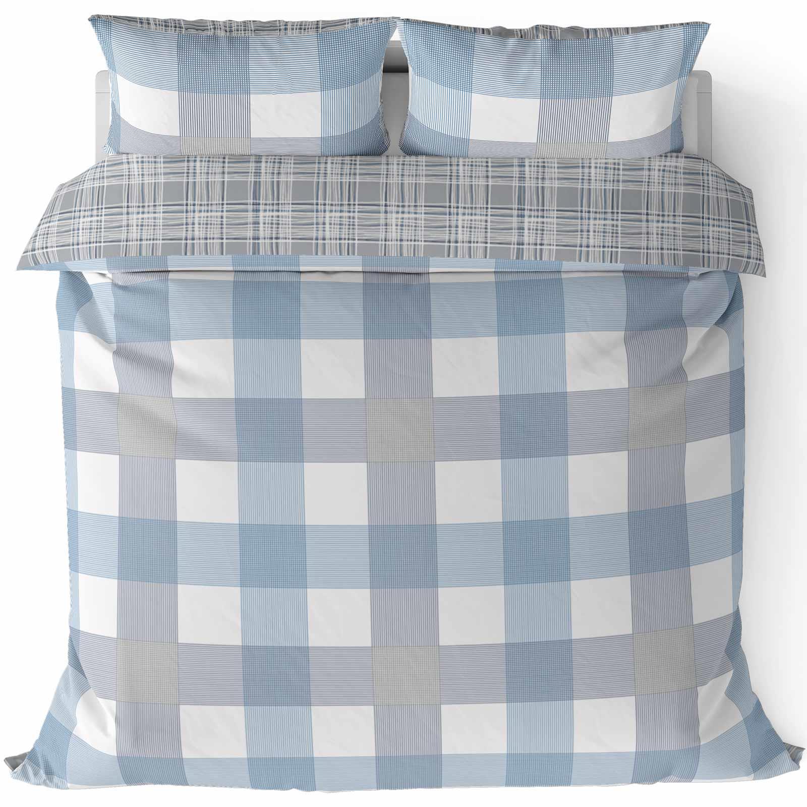 Blue Duvet Covers Grey Checked Stripe Reversible Modern Quilt Cover