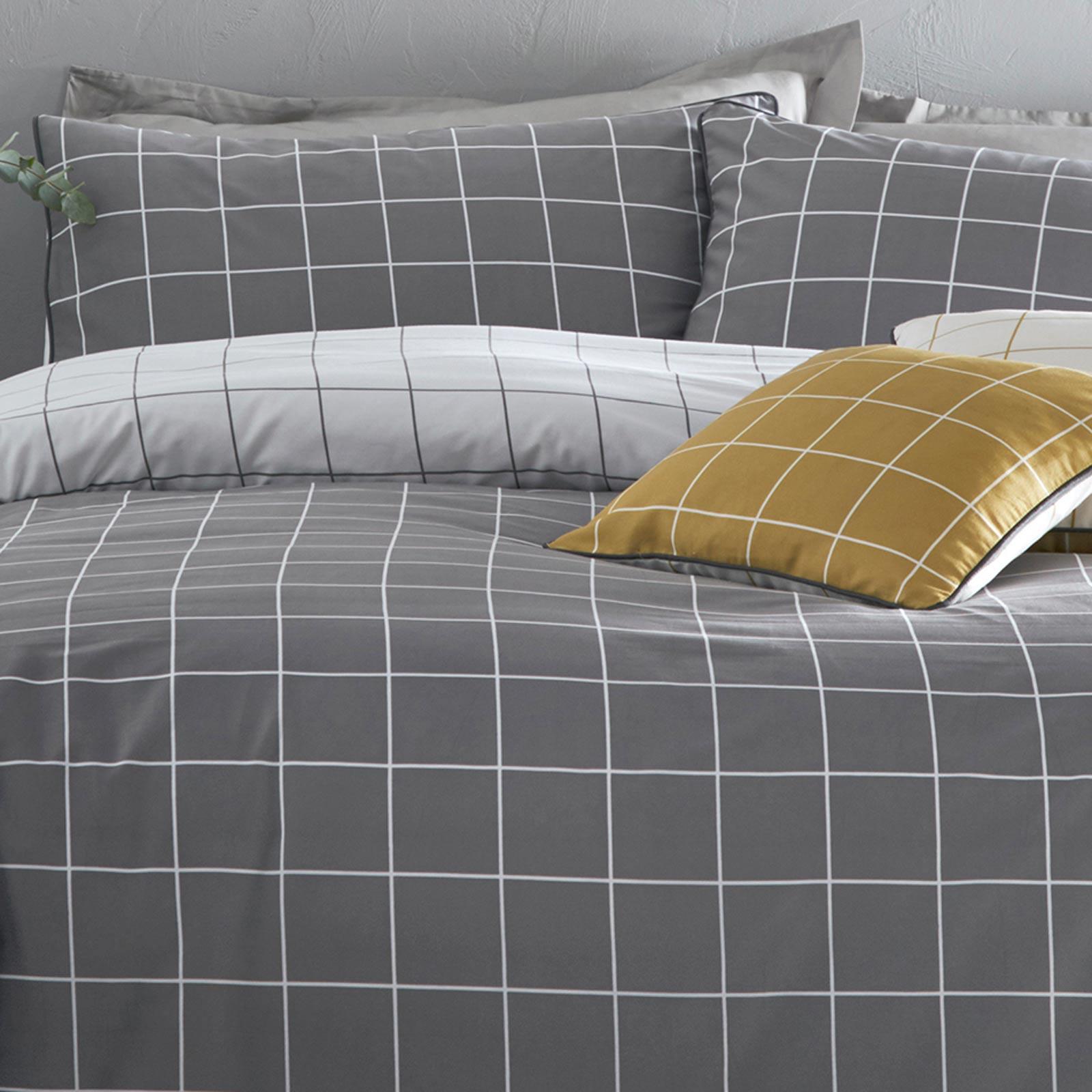 grey check single duvet cover