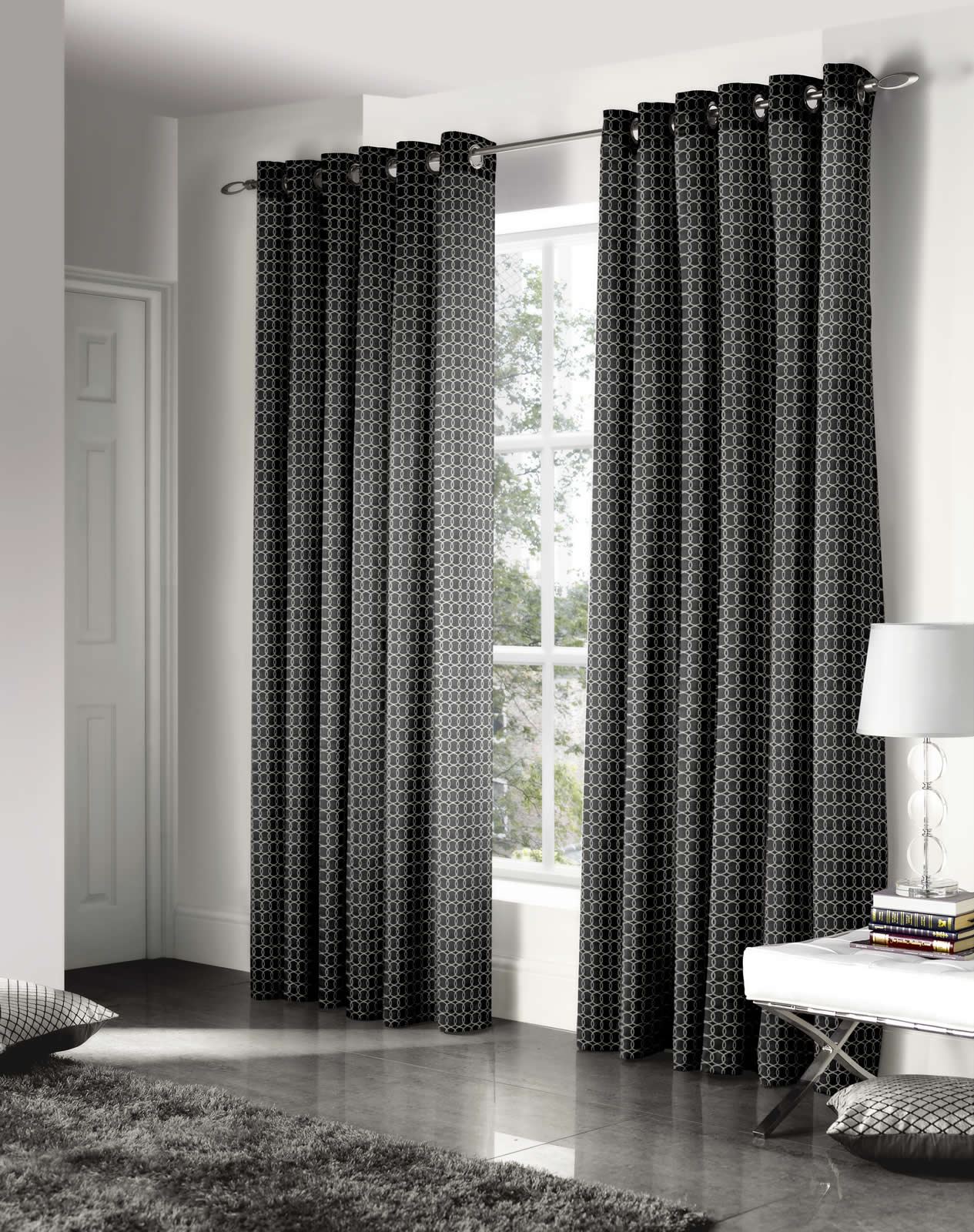 CLEARANCE Black Eyelet Curtains Lined Eyelet Ring Top Curtain Pairs 90