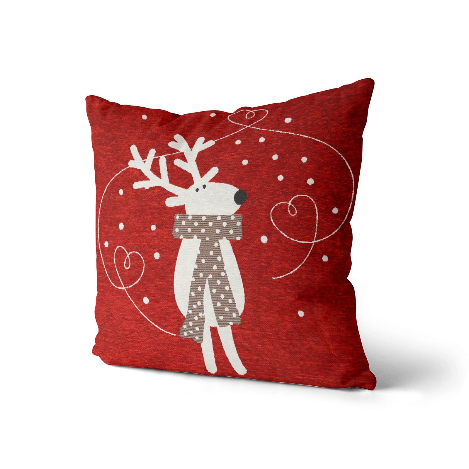 Red Christmas Cushion Cover Luxury Festive Xmas Printed Chenille