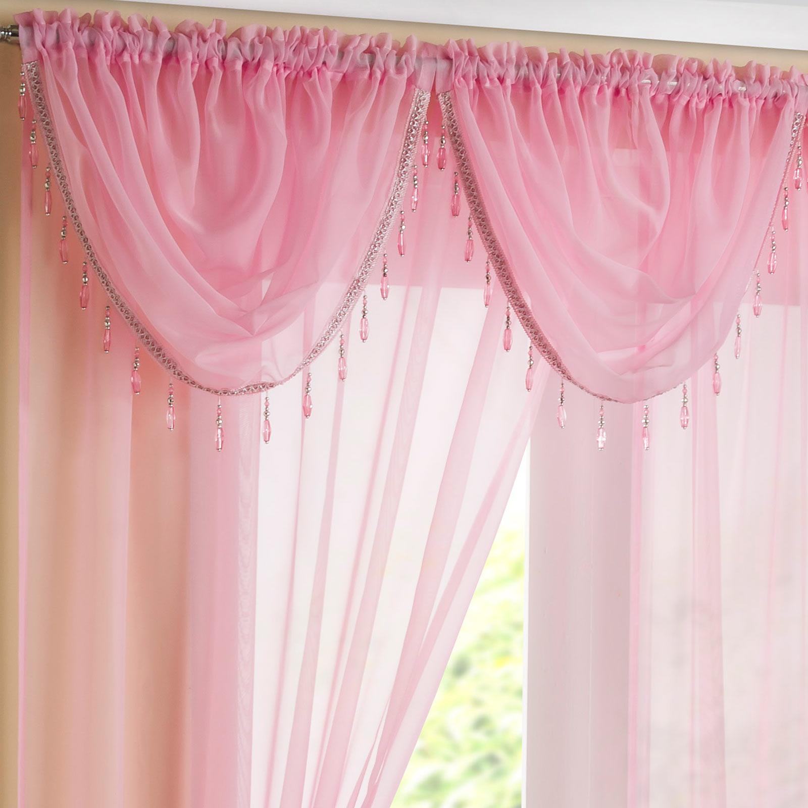 Beaded Voile Swags Sapphire Bling Gem Trim Tassel Valance Pelmet