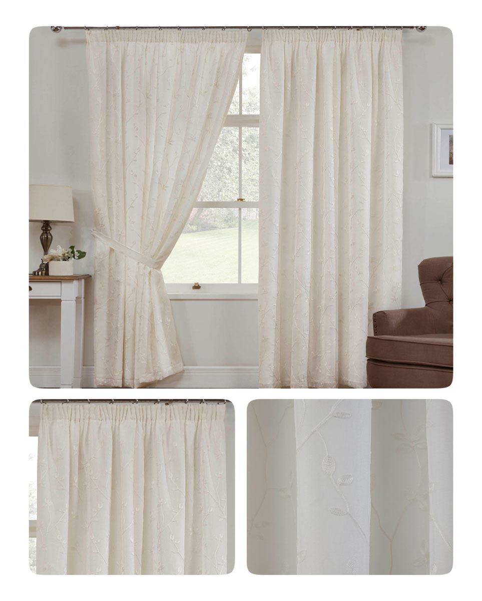 Cream Lined Voile Curtains Ivory Como Floral Tape Top Voiles Pencil