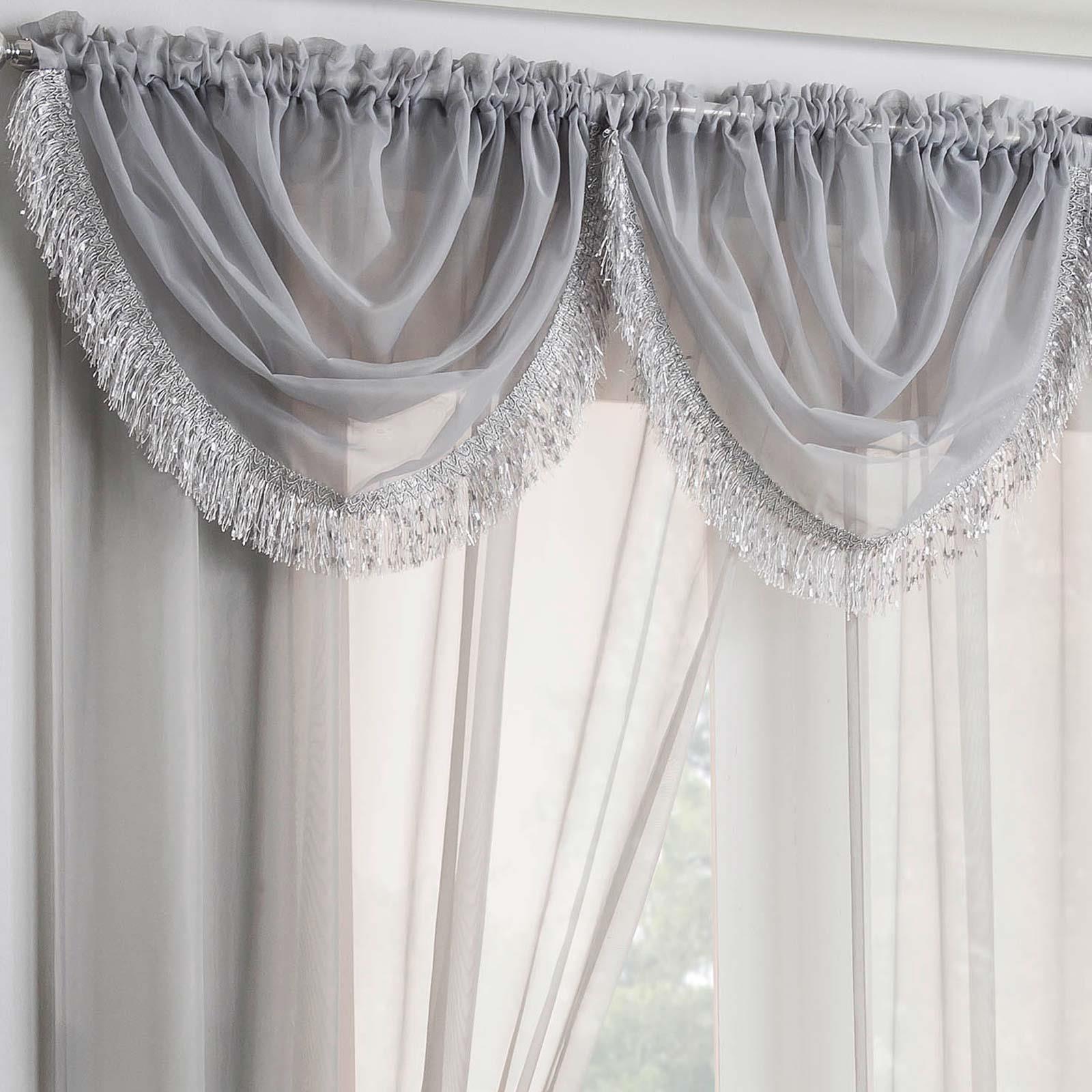 Fringed Voile Swags Savannah Sparkle Tassel Trim Bling Valance Pelmet Curtains Fringed Voile Swags Savannah Sparkle Tassel Trim Bling Valance Pelmet Curtains