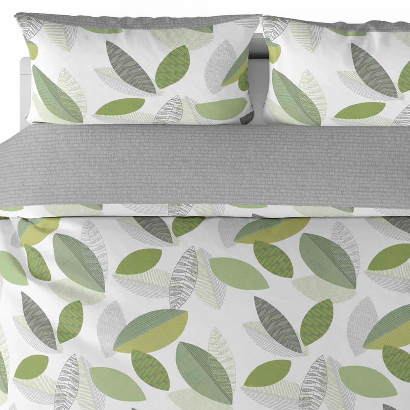 Green Duvet Covers Geometric Leaf Print Reversible Grey Quilt Cover