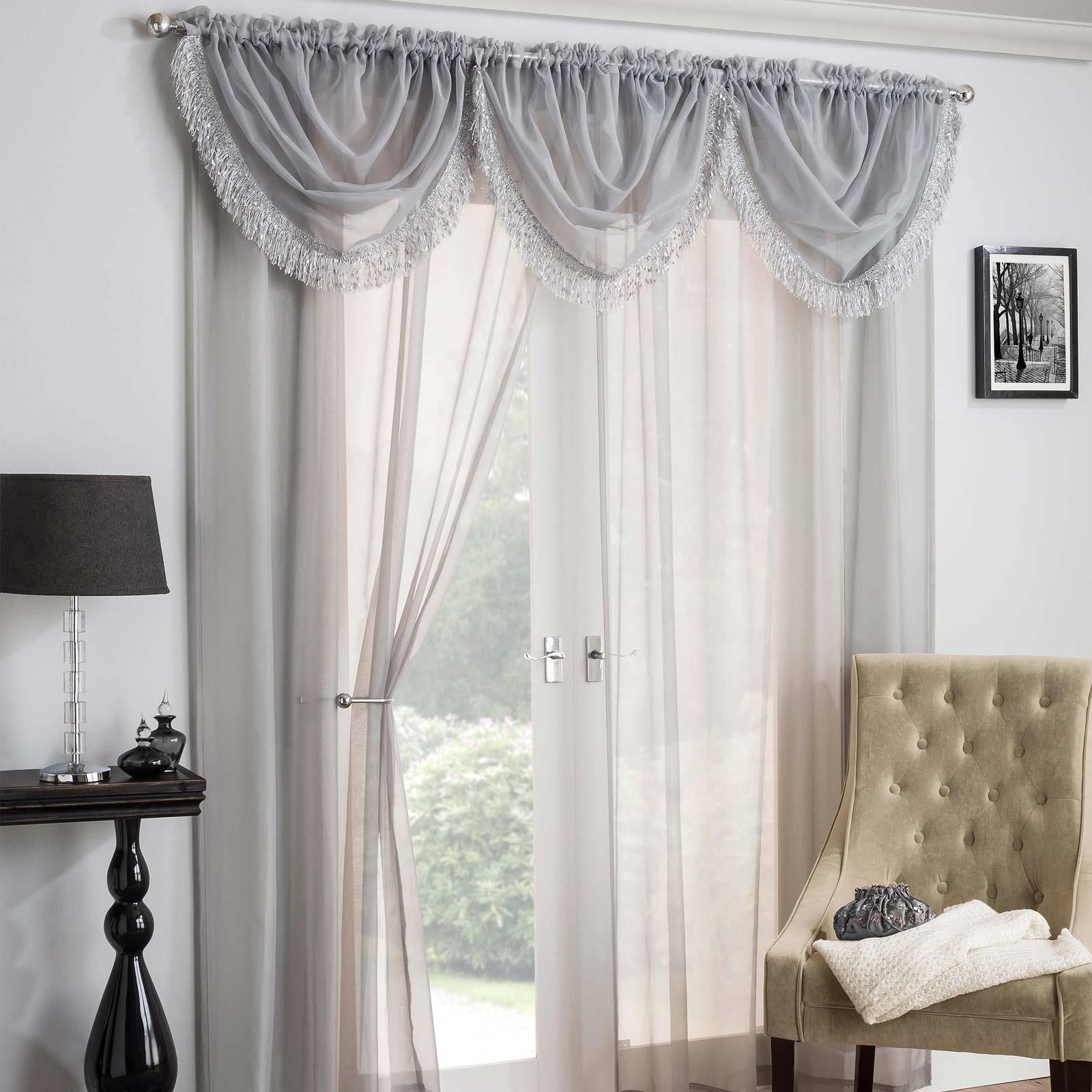 Fringed Voile Swags Savannah Sparkle Tassel Trim Bling Valance Pelmet Curtains Fringed Voile Swags Savannah Sparkle Tassel Trim Bling Valance Pelmet Curtains