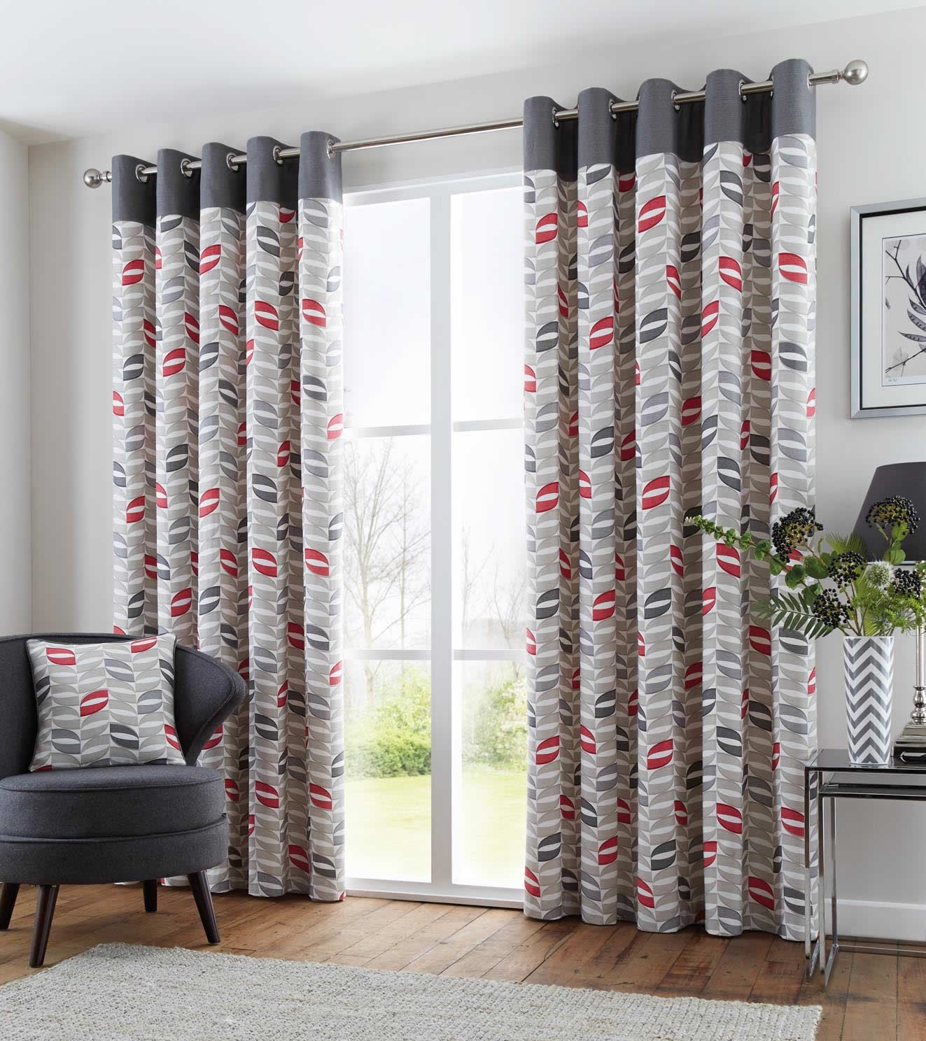 Copeland Geometric Retro Lined Eyelet Curtains Ready Made Ringtop