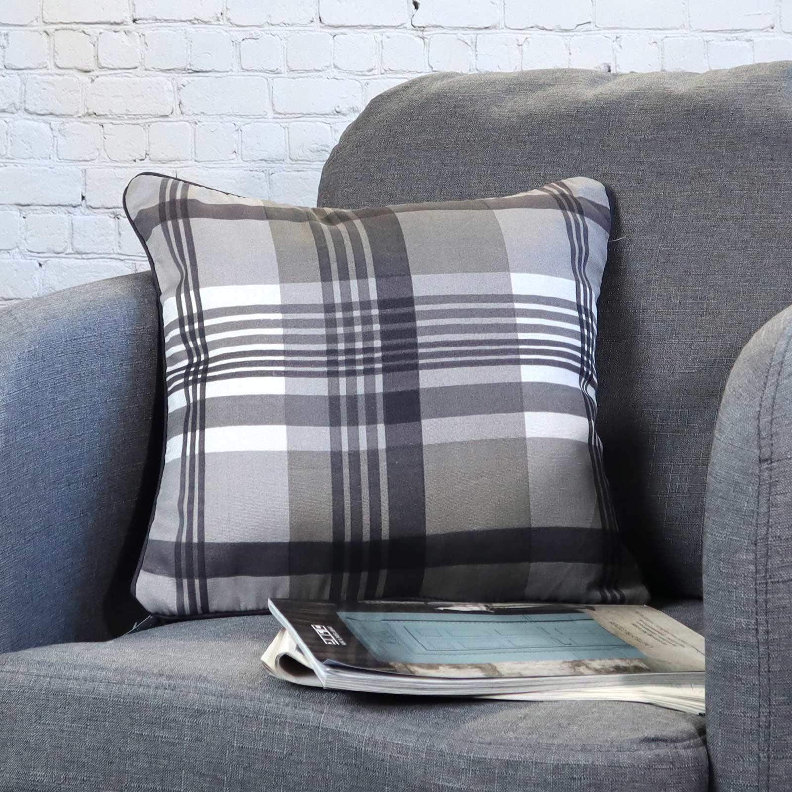 Tartan Cushion Covers Red Grey Modern Check Reversible Cushions Cover