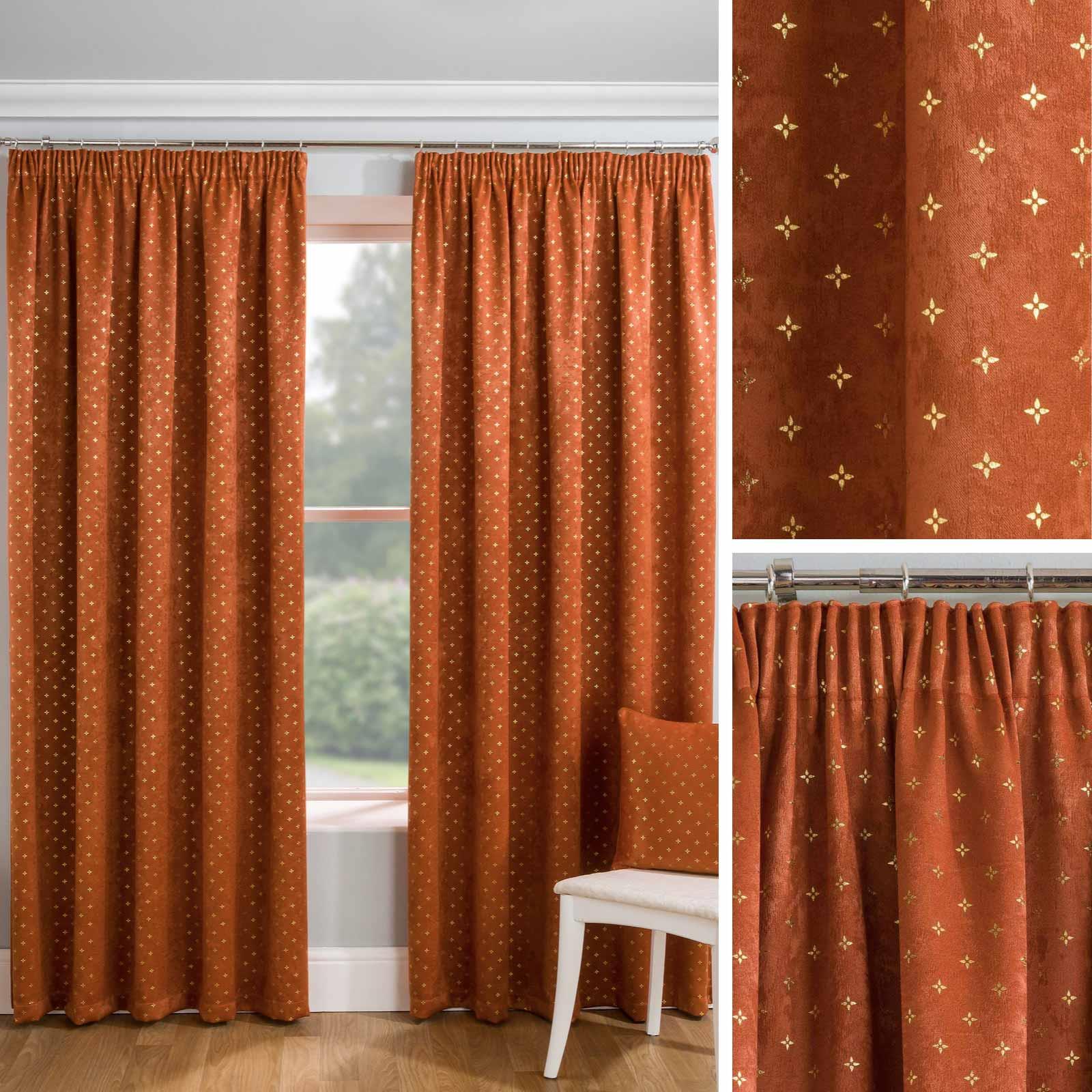 Orange Thermal Curtains Metallic Block Out Tape Top Pencil Pleat