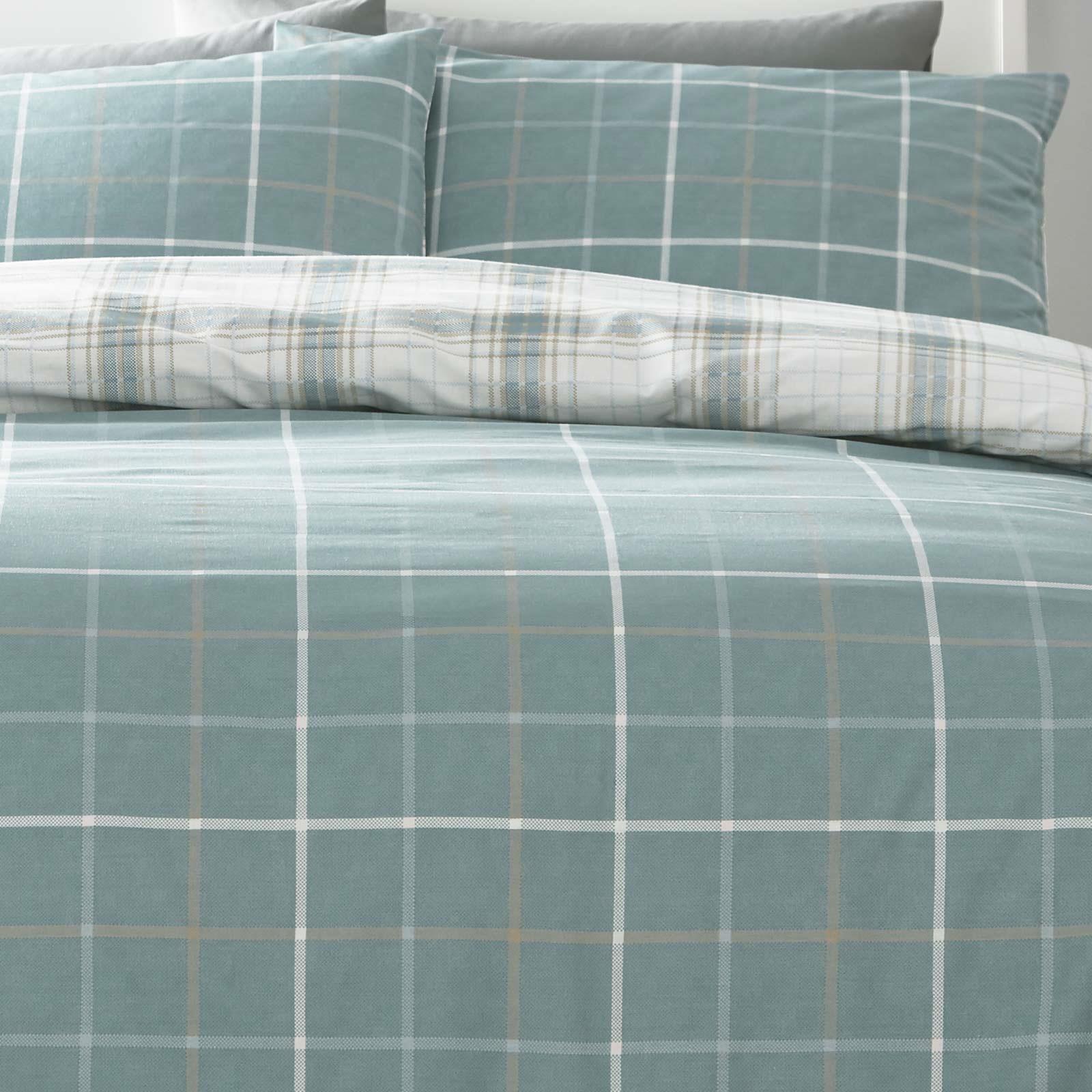 Duck Egg Duvet Covers Tartan Reversible Checked Blue Quilt Cover