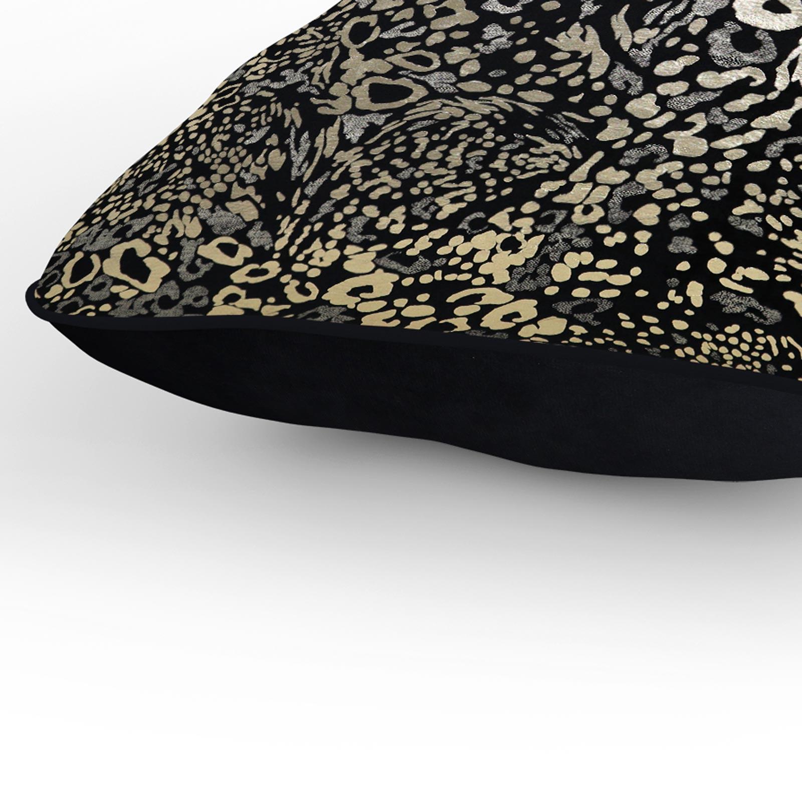 Black Velvet Filled Cushion Gold Metallic Animal Print Feather Boudoir