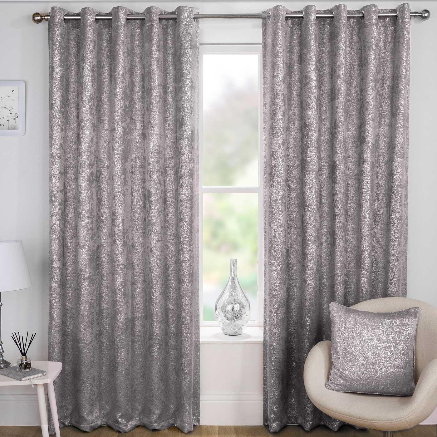 Pink Grey Eyelet Curtains Metallic Sparkle Thermal BlockOut Ready Made
