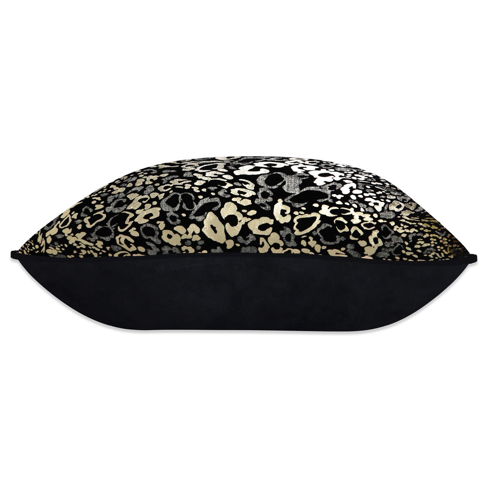 Black Velvet Filled Cushion Gold Metallic Animal Print Feather Boudoir