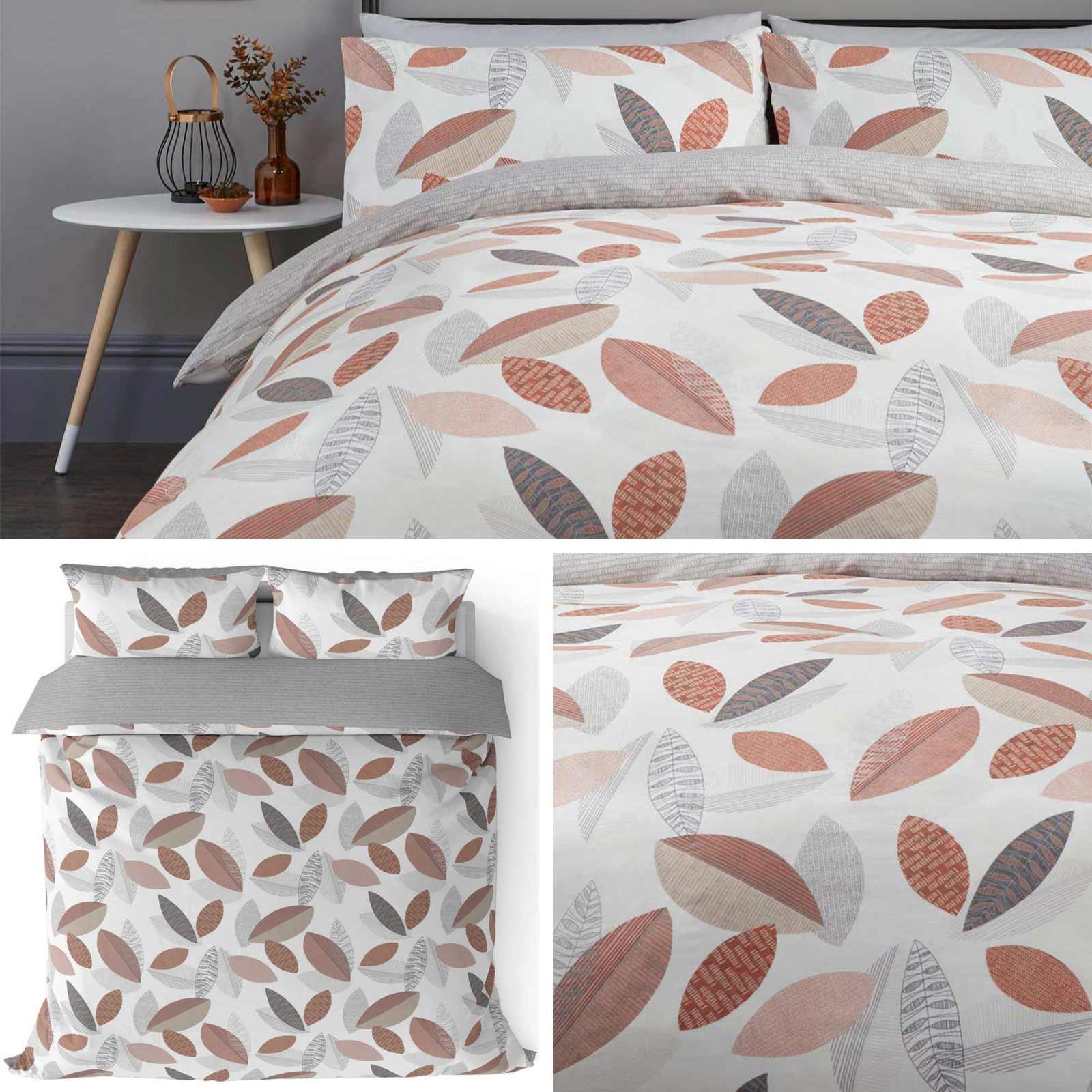 Orange Duvet Covers Grey Geometric Leaf Print Reversible Quilt Cover
