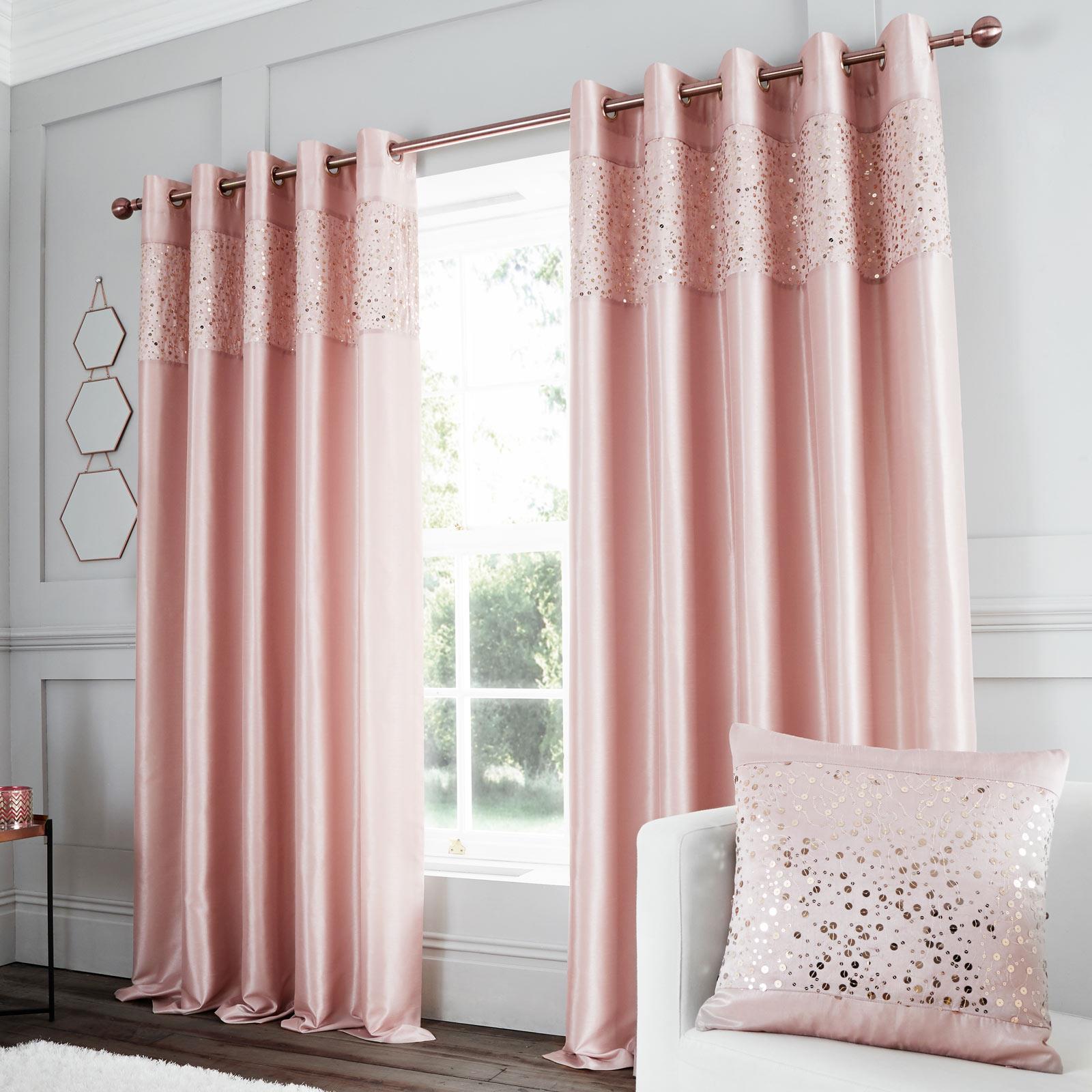 Catherine Lansfield Glitzy Blush Eyelet Curtains Pink Ring Top Curtain