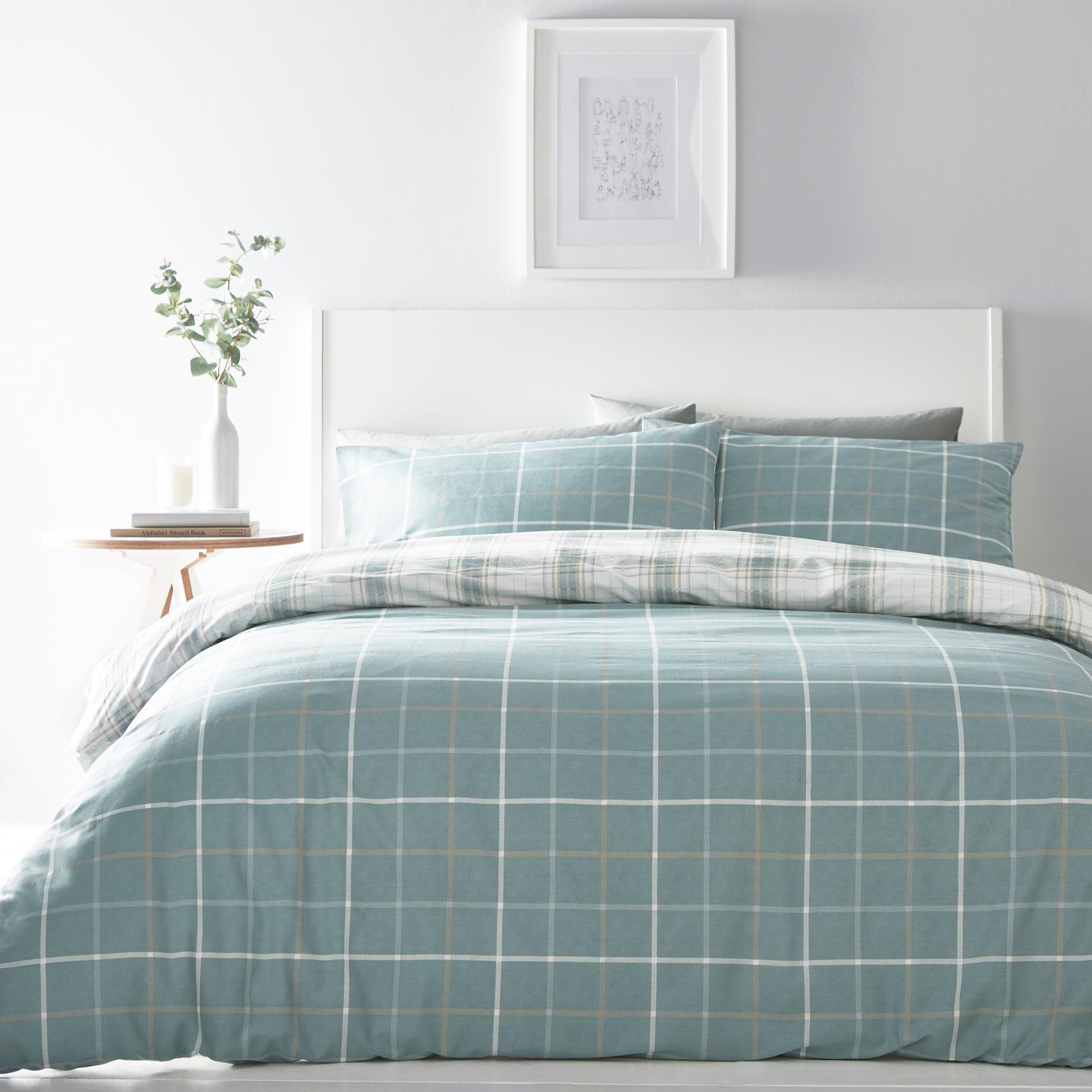 Duck Egg Duvet Covers Tartan Reversible Checked Blue Quilt Cover