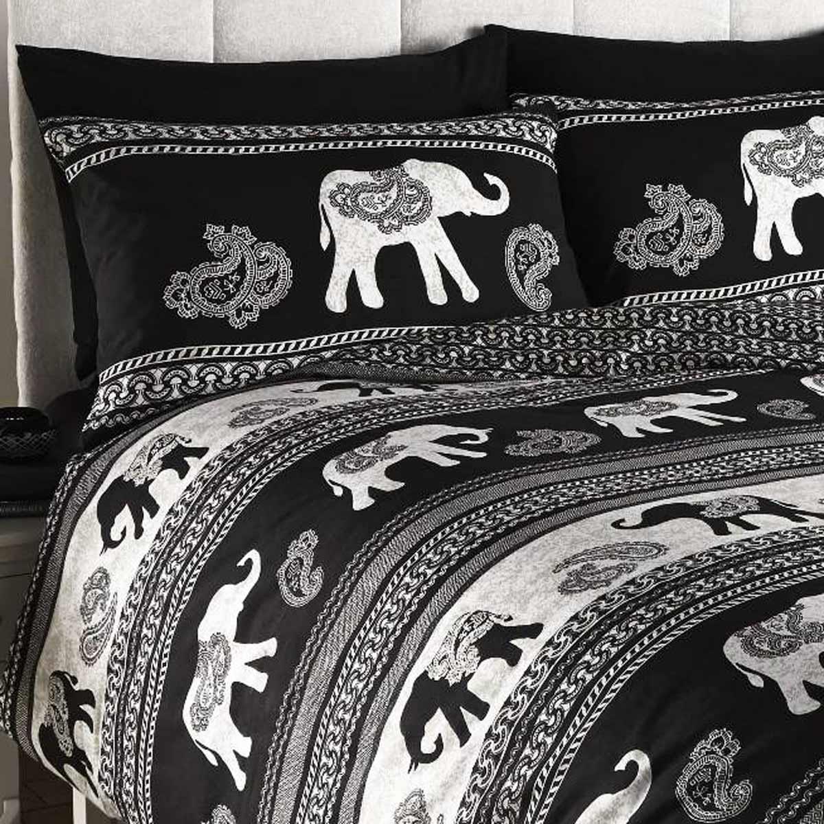 Black Duvet Covers Indian Elephant Batik Ethnic Printed Quilt Cover