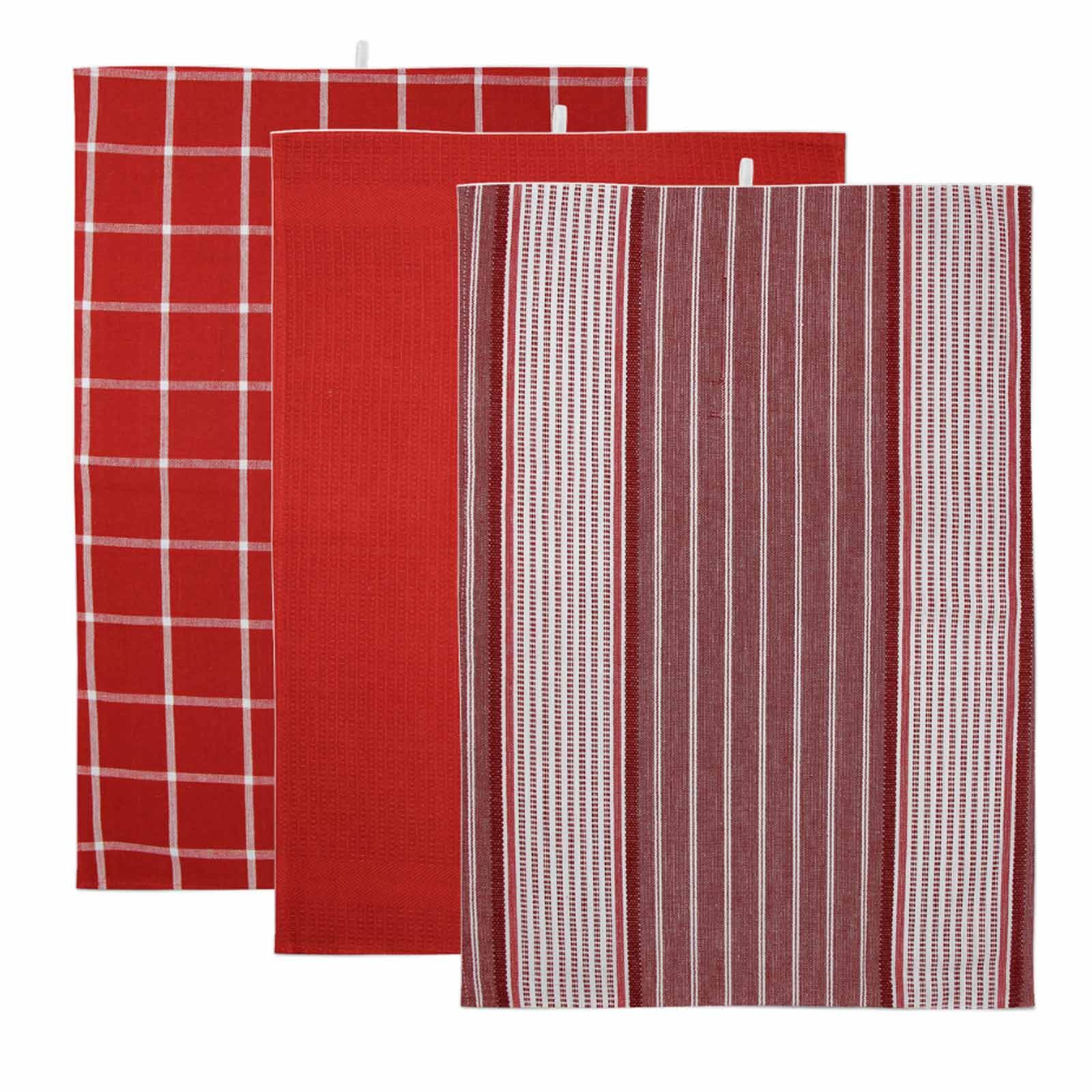 PACK OF 3 GINGHAM CHECK RED WHITE 100/% COTTON KITCHEN TEA TOWELS