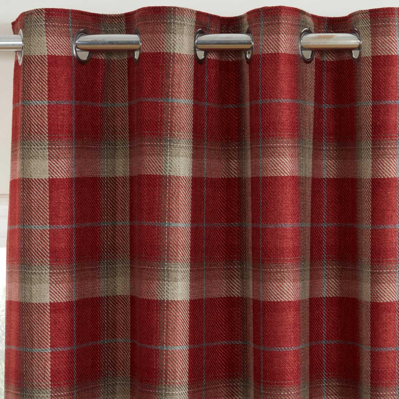 Red Eyelet Curtains Tartan Check Plaid Modern Ready Made Lined Ring Top Pairs Red Eyelet Curtains Tartan Check Plaid Modern Ready Made Lined Ring Top Pairs