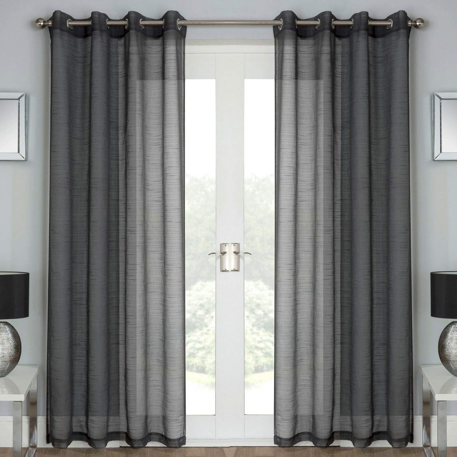 Silver Grey White Voile Eyelet Curtains Ring Top Sparkle Curtain Ready