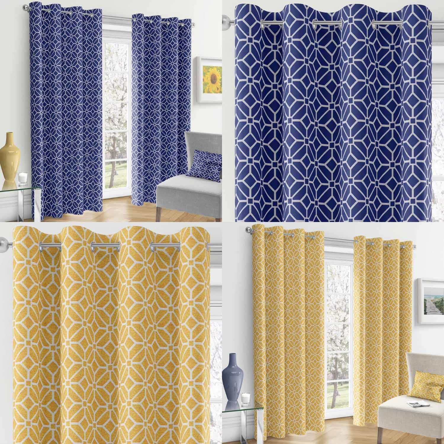 Curtains Pelmets Kelso Geometric Fully Lined Eyelet Ring Top