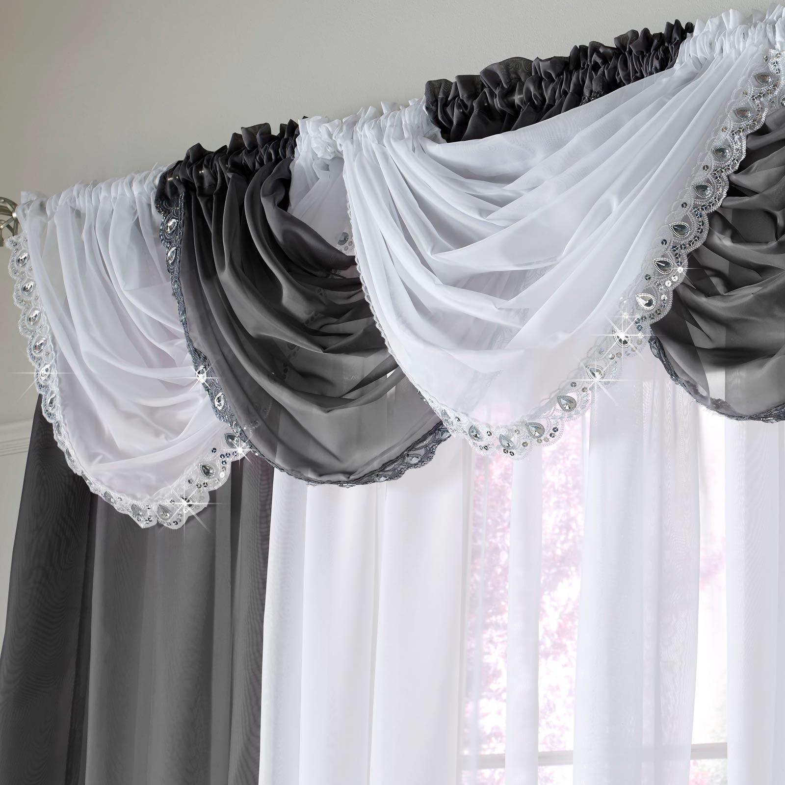 Jewelled Voile Swags Crystal Bling Gem Trim Sparkle Valance Pelmet