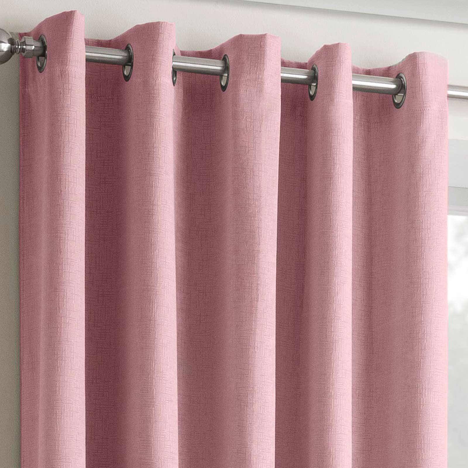 Blush Eyelet Curtains Pink Thermal BlockOut Ready Made Ring Top