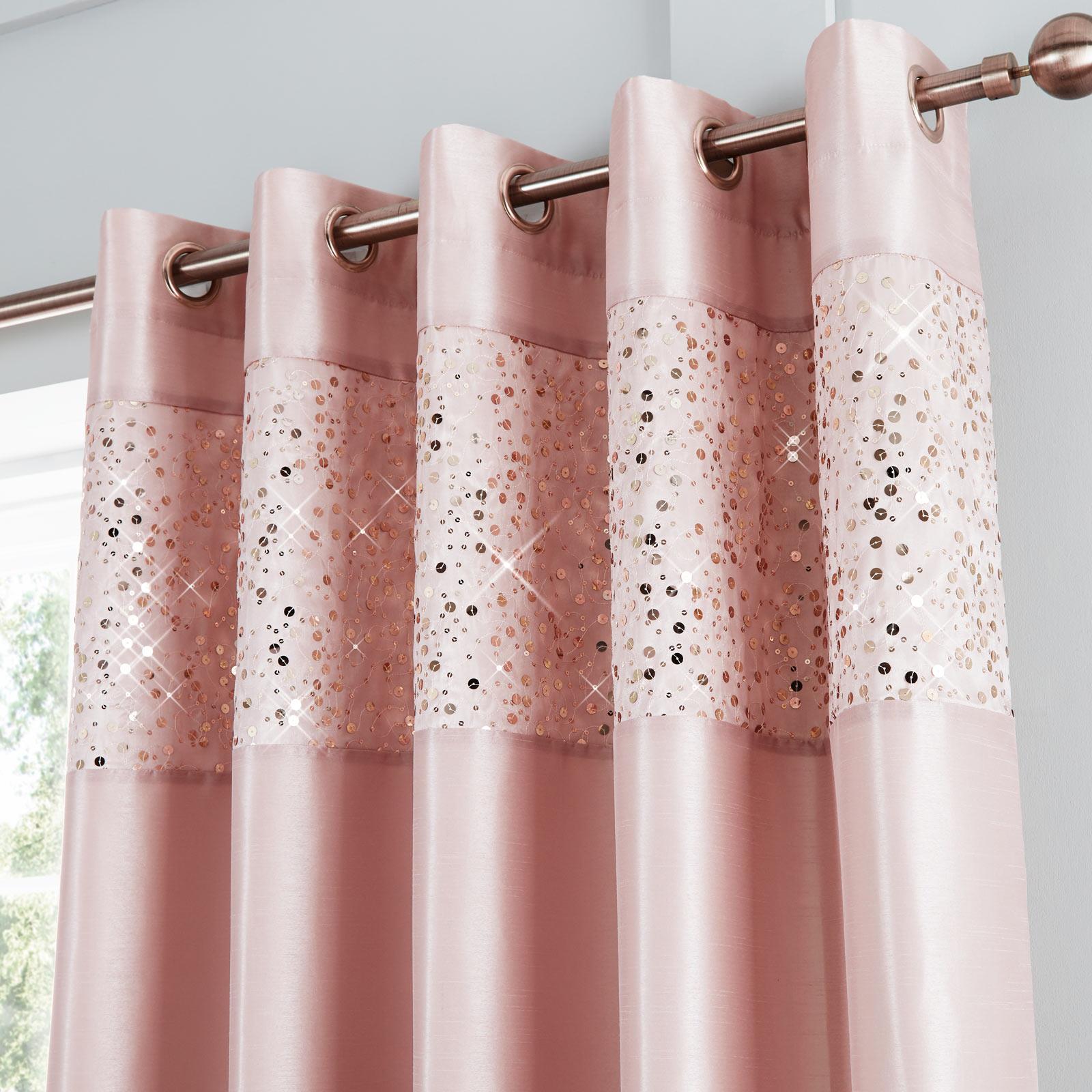 Catherine Lansfield Glitzy Blush Eyelet Curtains Pink Ring Top Curtain
