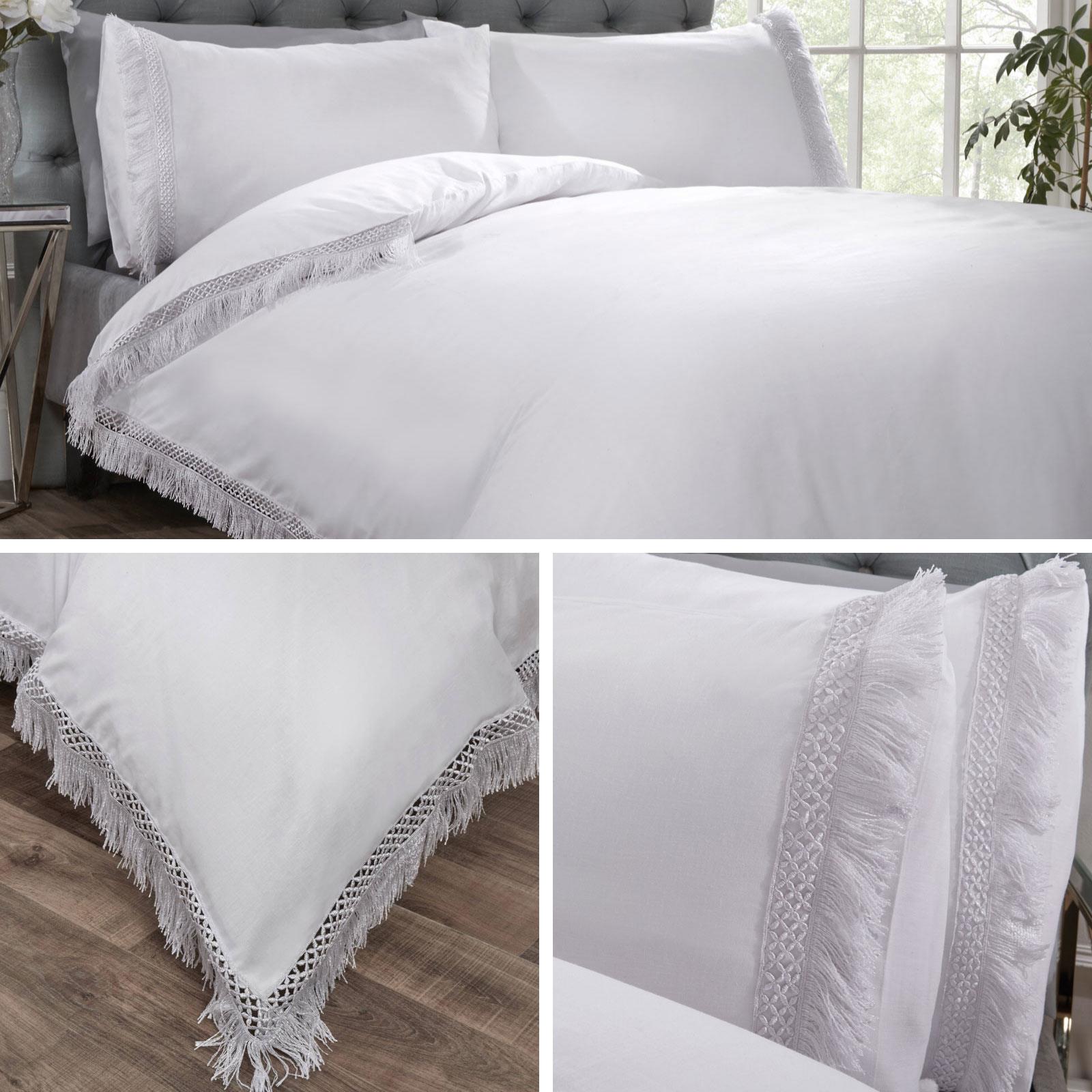 White Duvet Covers Tassel Lace Trim Bohemian Fringed Quilt Cover