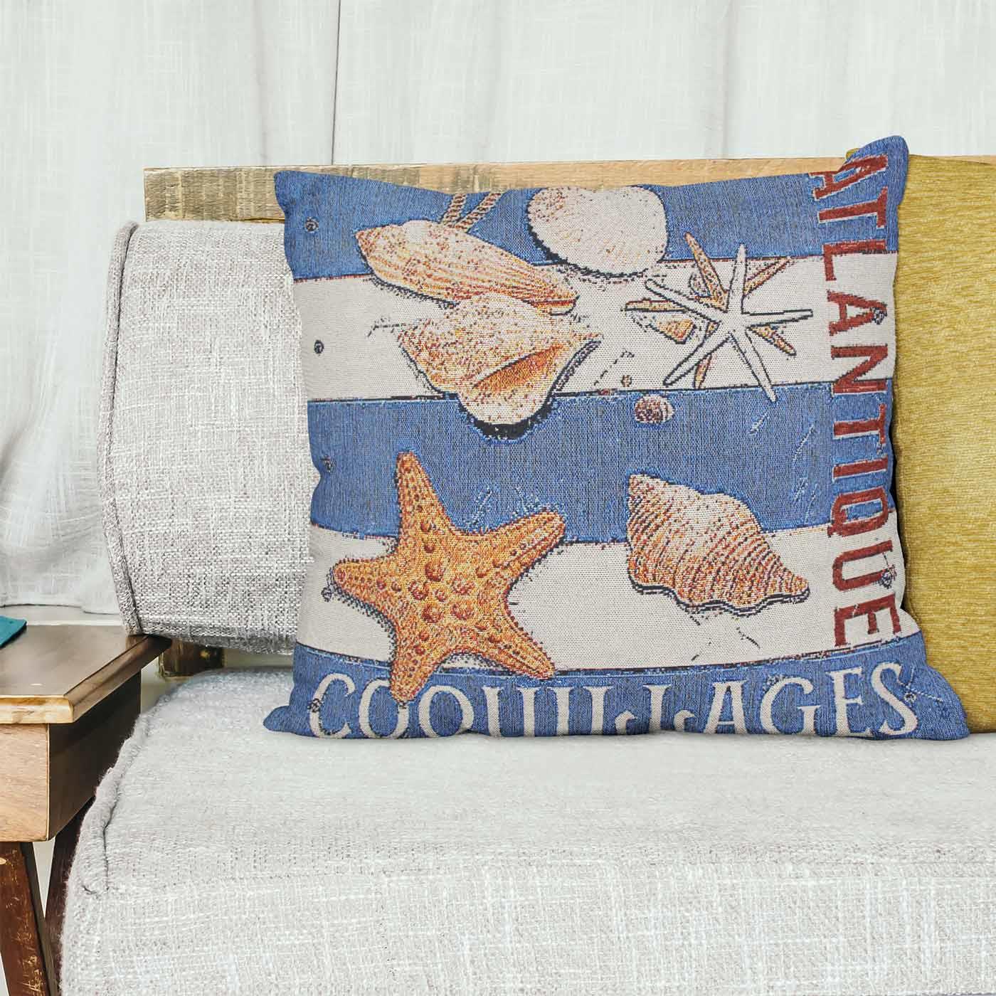 Tapestry Cushion Covers Seaside Beach Nautical Vintage Throw Cushions 18/" x 18/"