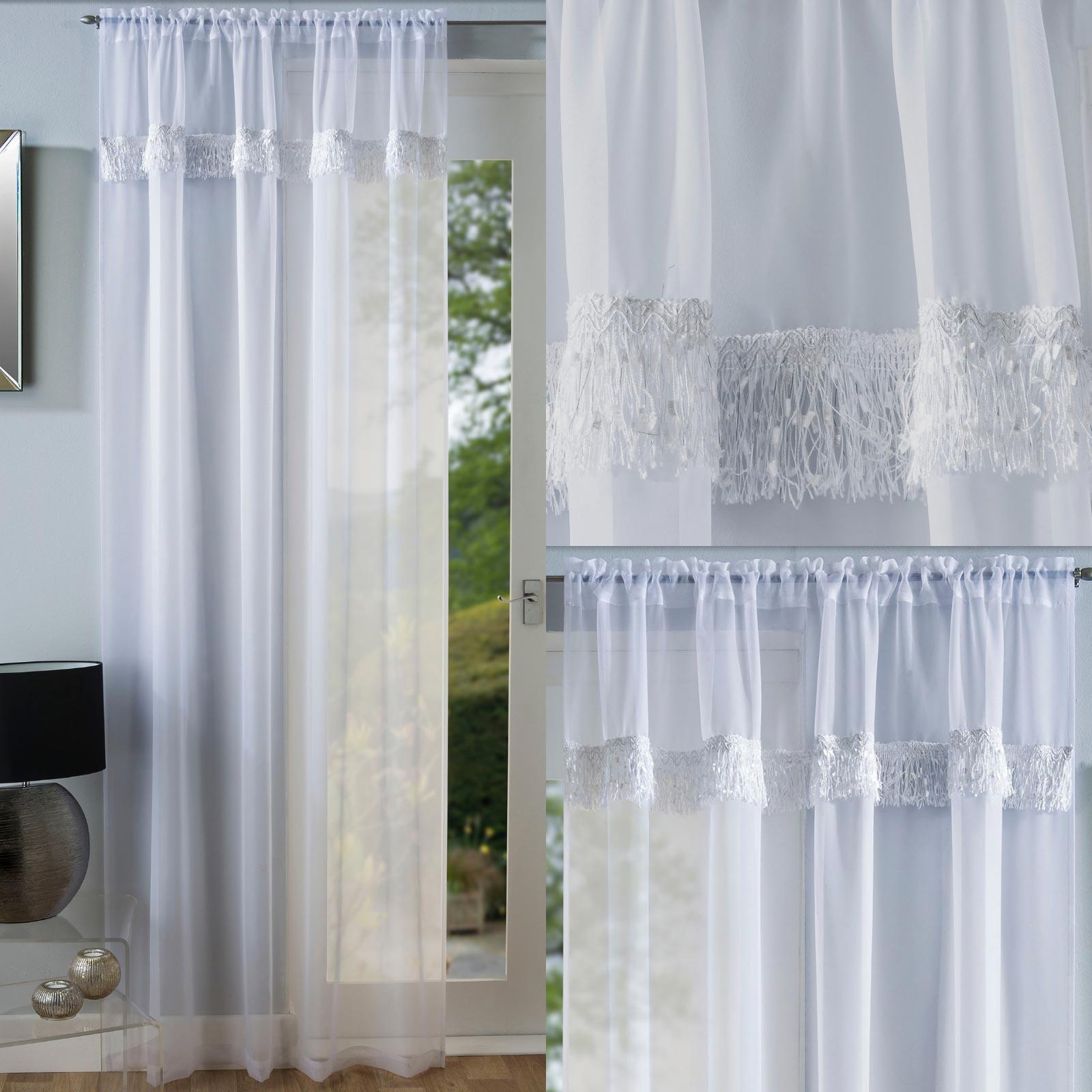 White Voile Curtain Tassel Sparkle Slot Top Panel Savannah Rod