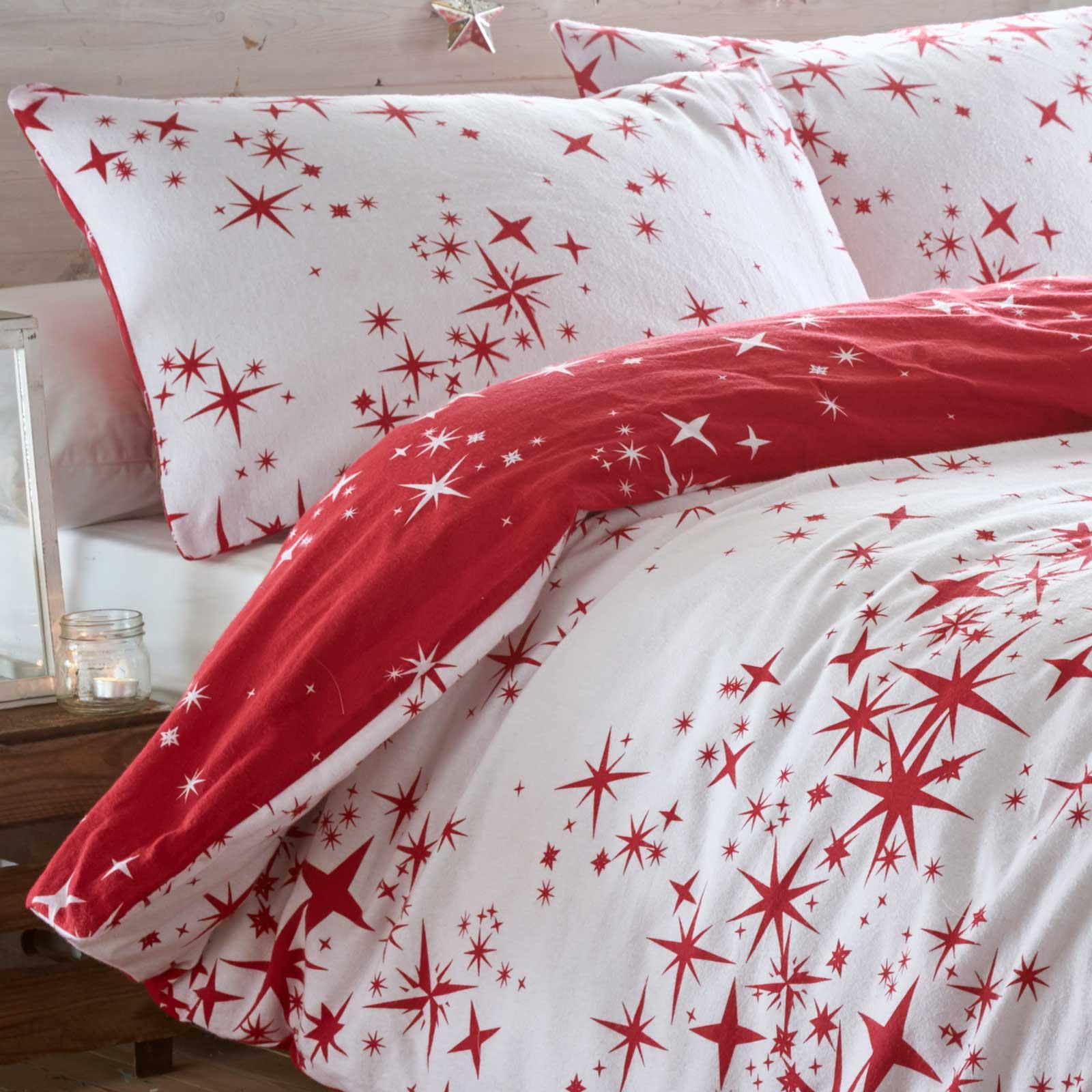 Red Duvet Covers Stars Print Flannelette Brushed Cotton Quilt Cover