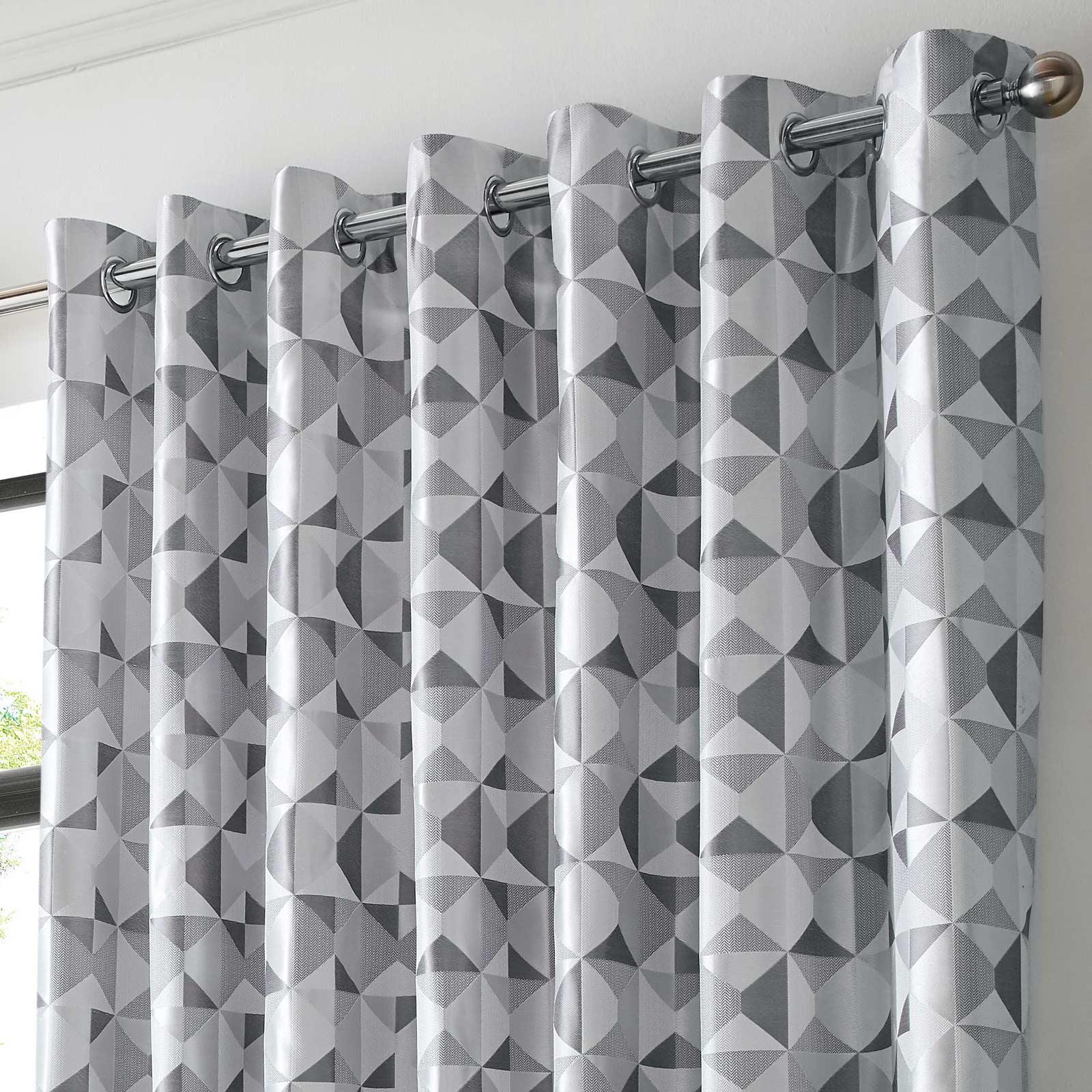 Skandi Eyelet Curtains Geometric Jacquard Woven Lined Ring Top Curtain