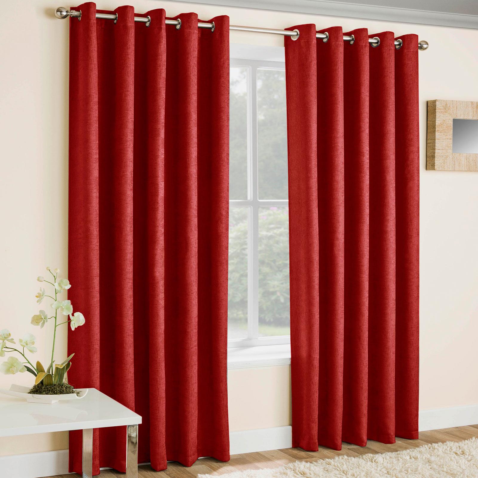 Red Eyelet Curtains Thermal Block-Out Plain Ready Made Ring Top Curtain