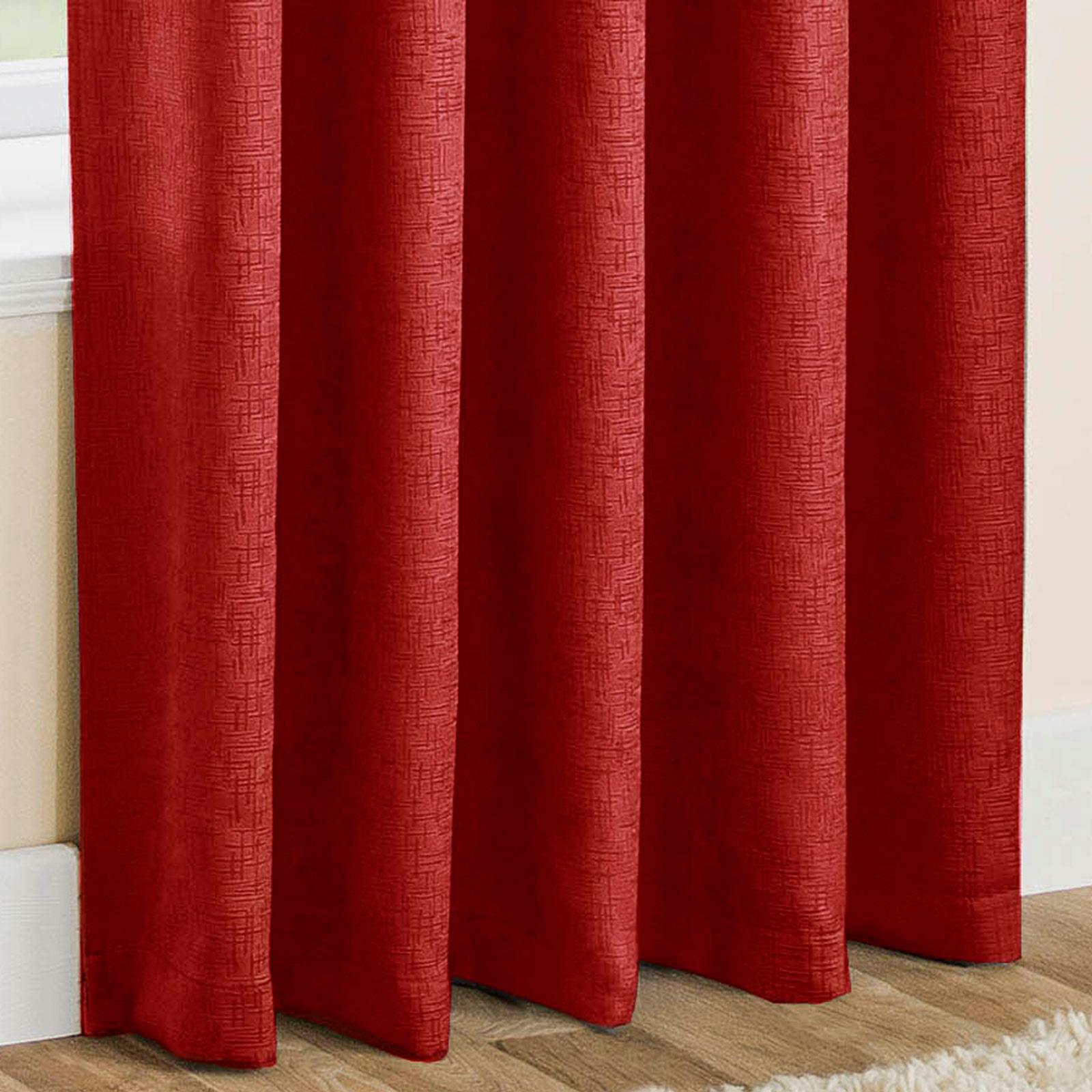 Red Eyelet Curtains Thermal Block-Out Plain Ready Made Ring Top Curtain