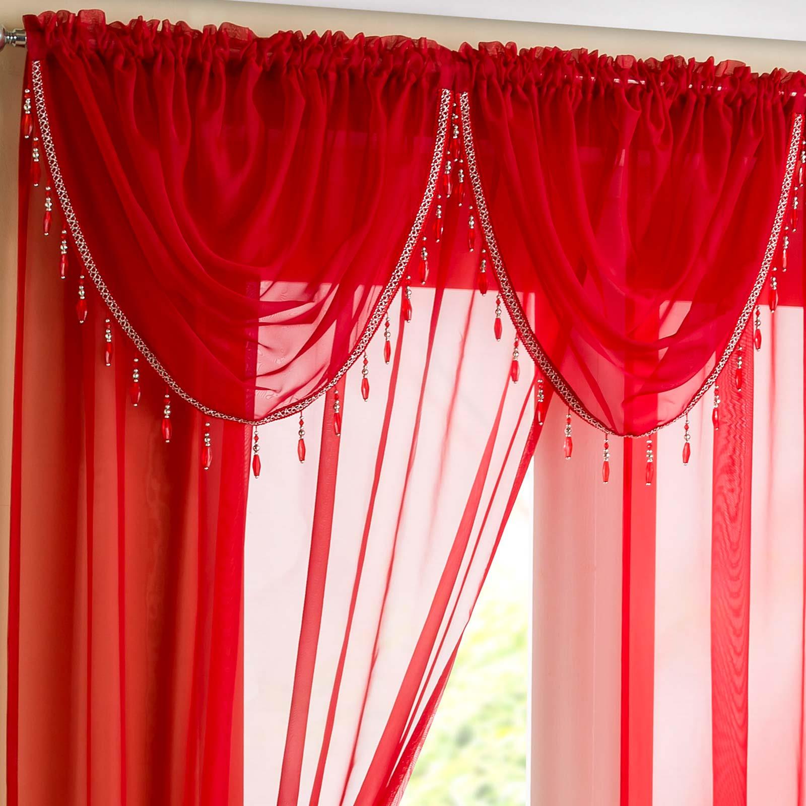 Beaded Voile Swags Sapphire Bling Gem Trim Tassel Valance Pelmet