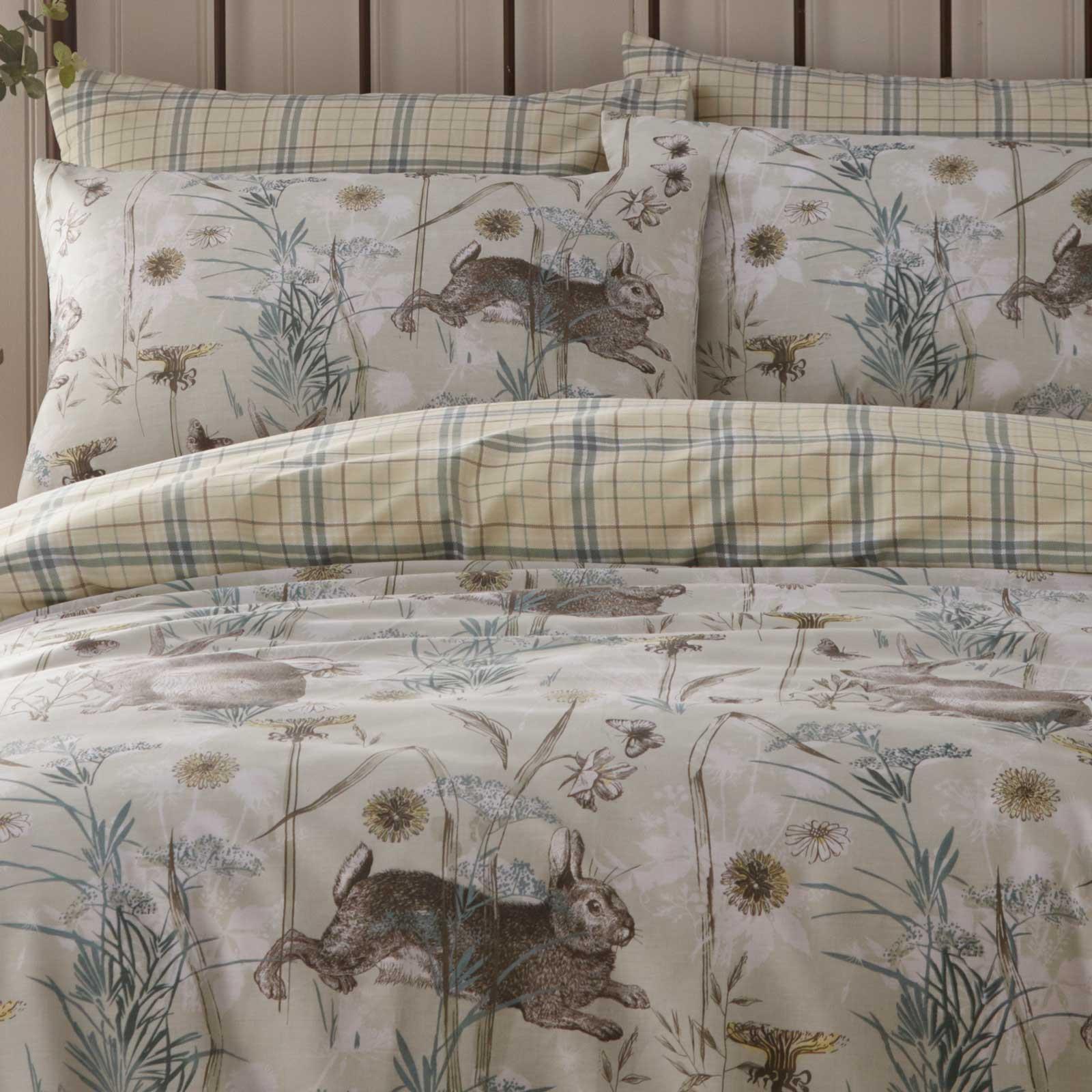 Green Duvet Covers Rabbit Meadow Tartan Check Reversible Quilt Cover