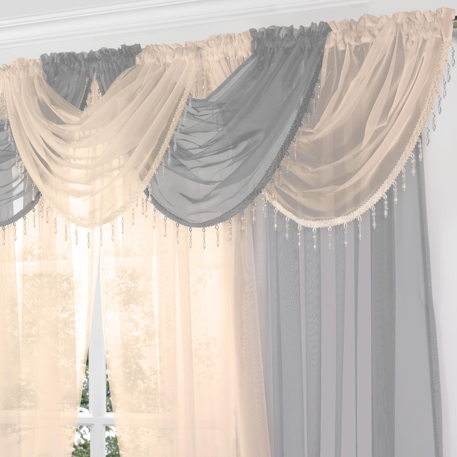 Beaded Voile Swags Plain Crystal Gem Trim Bling Beads Valance Pelmet