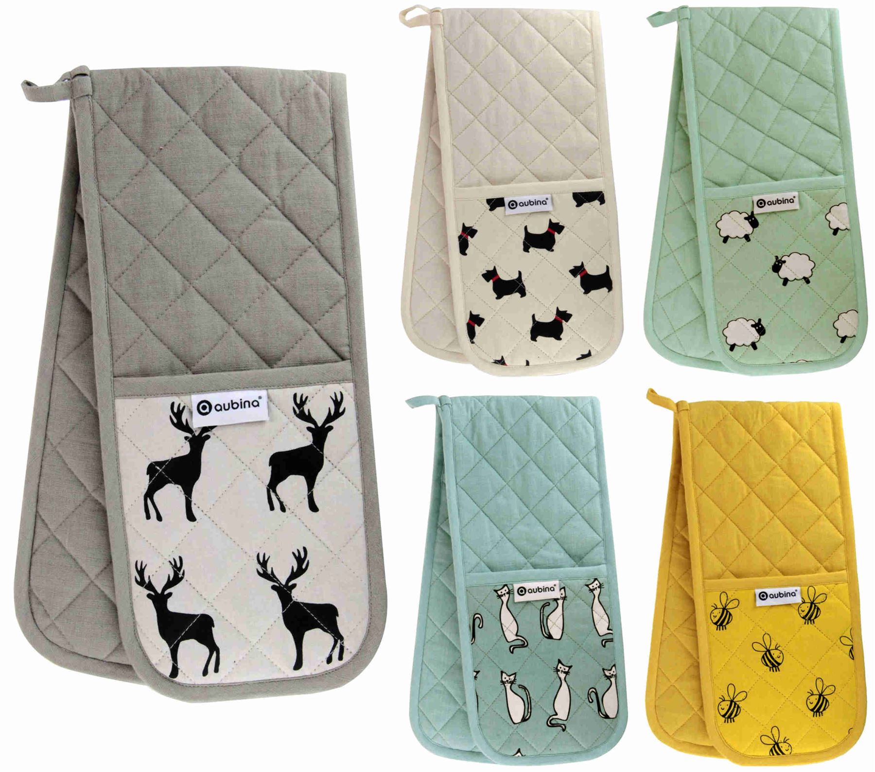 Animal Printed Double Oven Gloves Heavy Duty 100 Cotton Heat Resistant