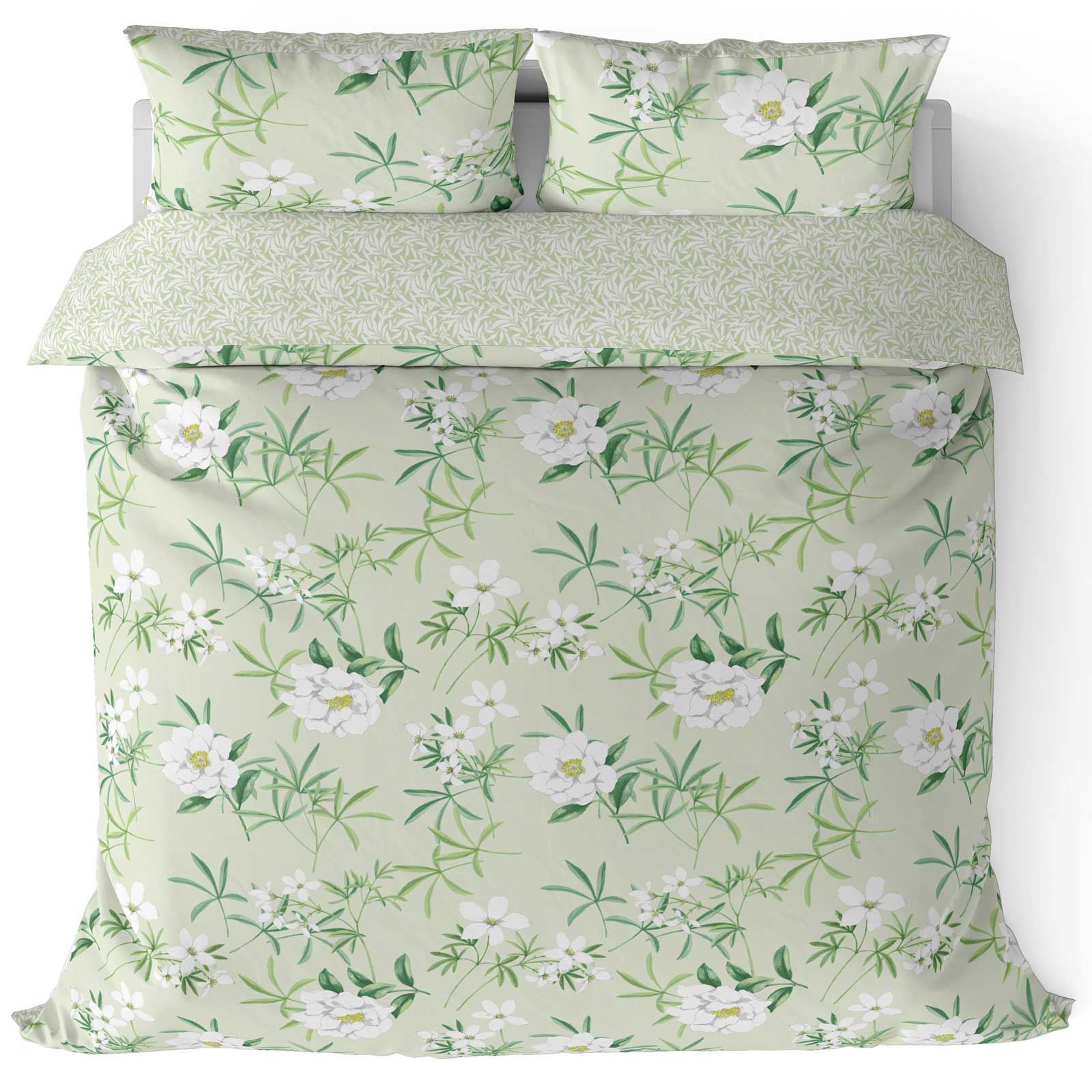 Green Duvet Covers Floral Leaf Reversible Cotton Blend Quilt Cover