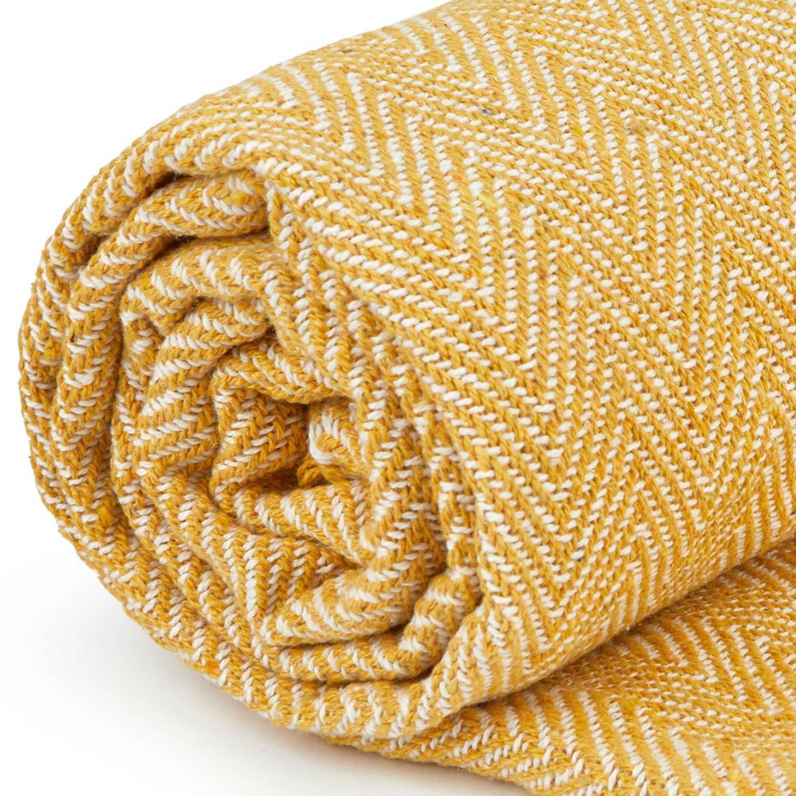 Herringbone Throw Blankets Woven 100 Recycled Cotton Tassel Fringe
