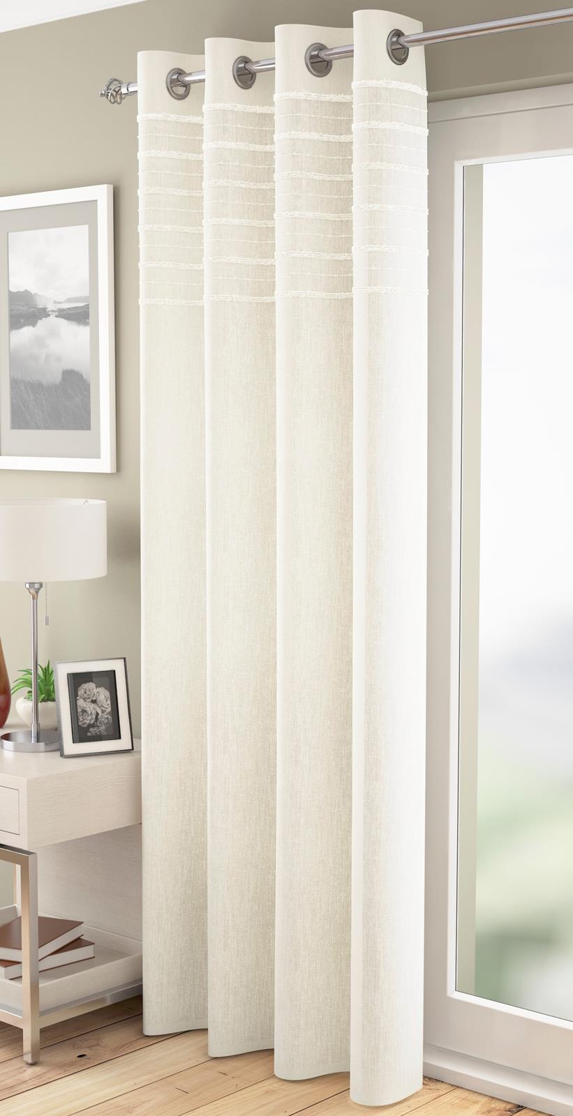 Natural Eyelet Voile Panel Tufted Striped Ring Top Voiles Curtain